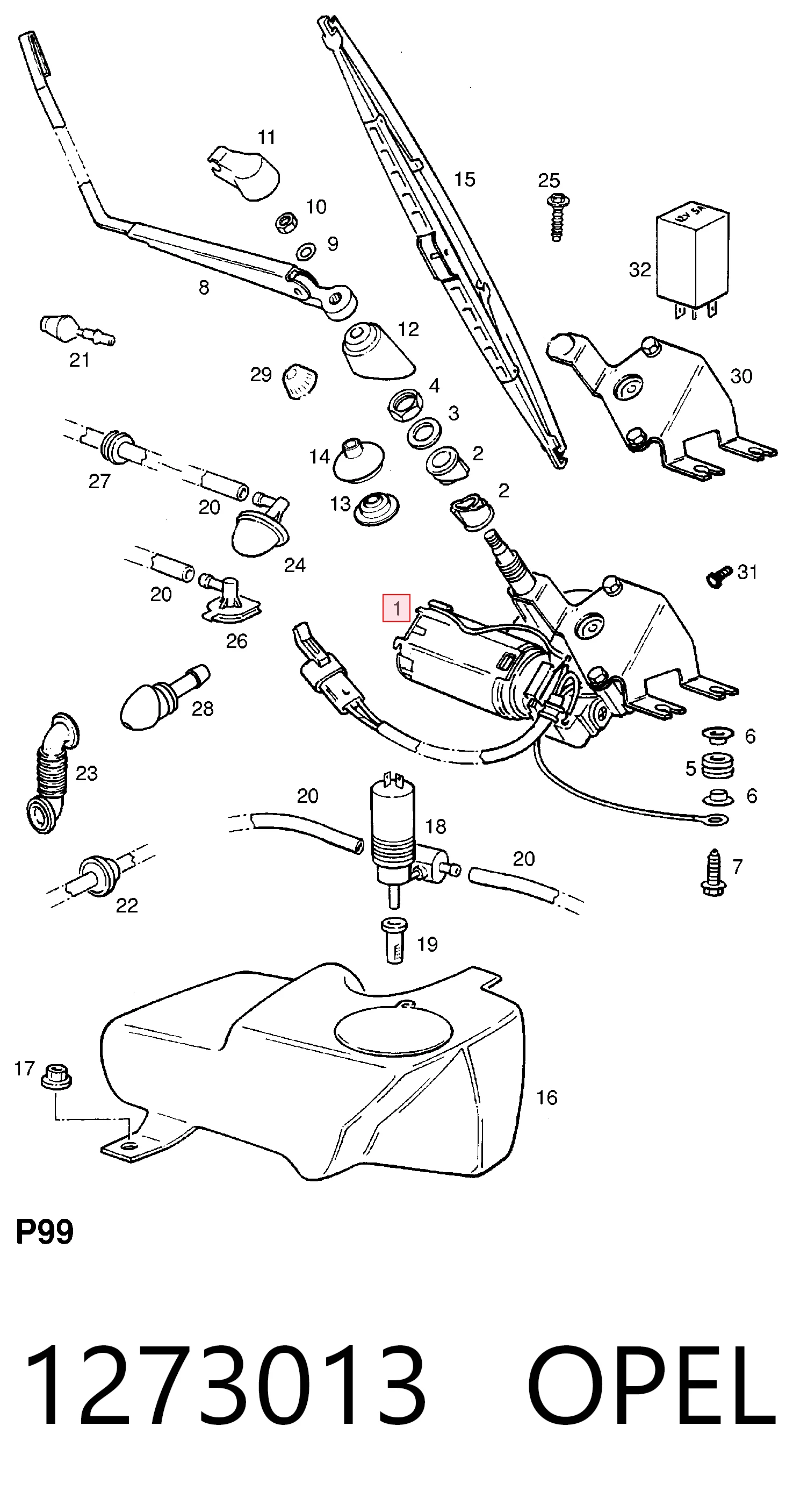 Моторчик заднего дворника 1273013 General Motors