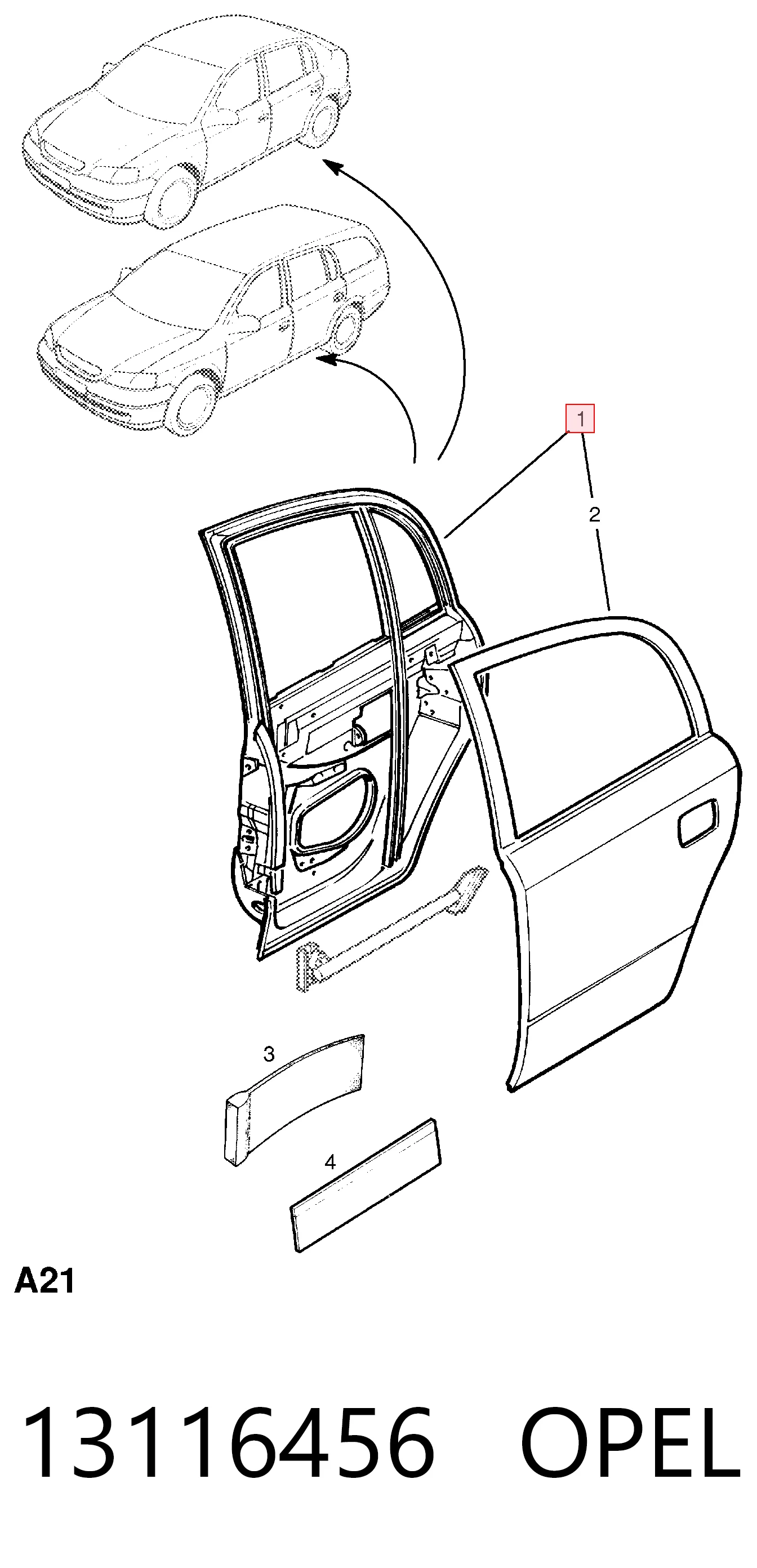 Дверь пассажирская задняя правая Opel Astra G хэтчбек (F48, F08) (1998 - 2009) цена, от 25.48 USD
