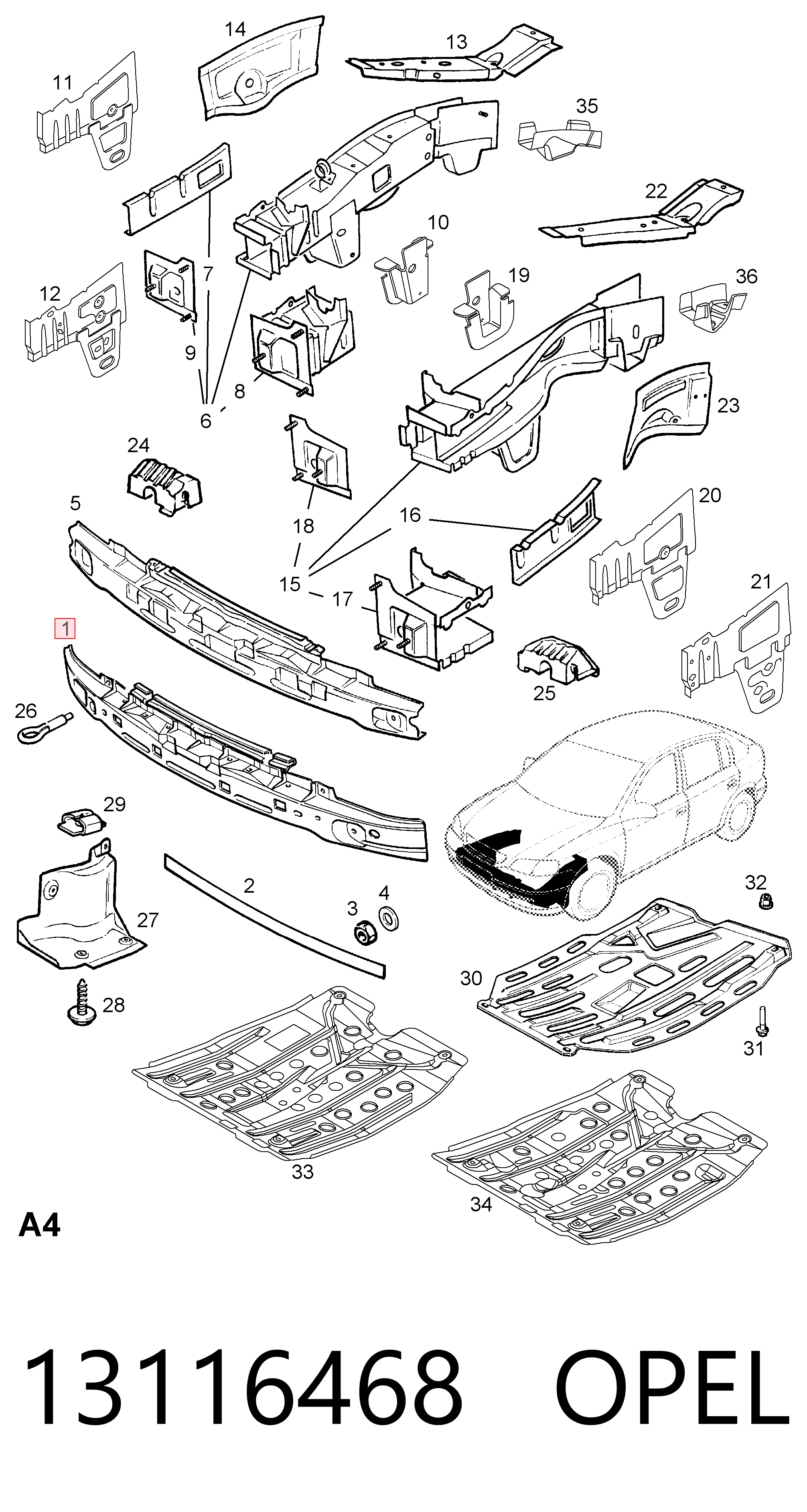 Шина бампера переднего Opel Astra G седан (F69) (1998 - 2009) цена, от 15.29 USD