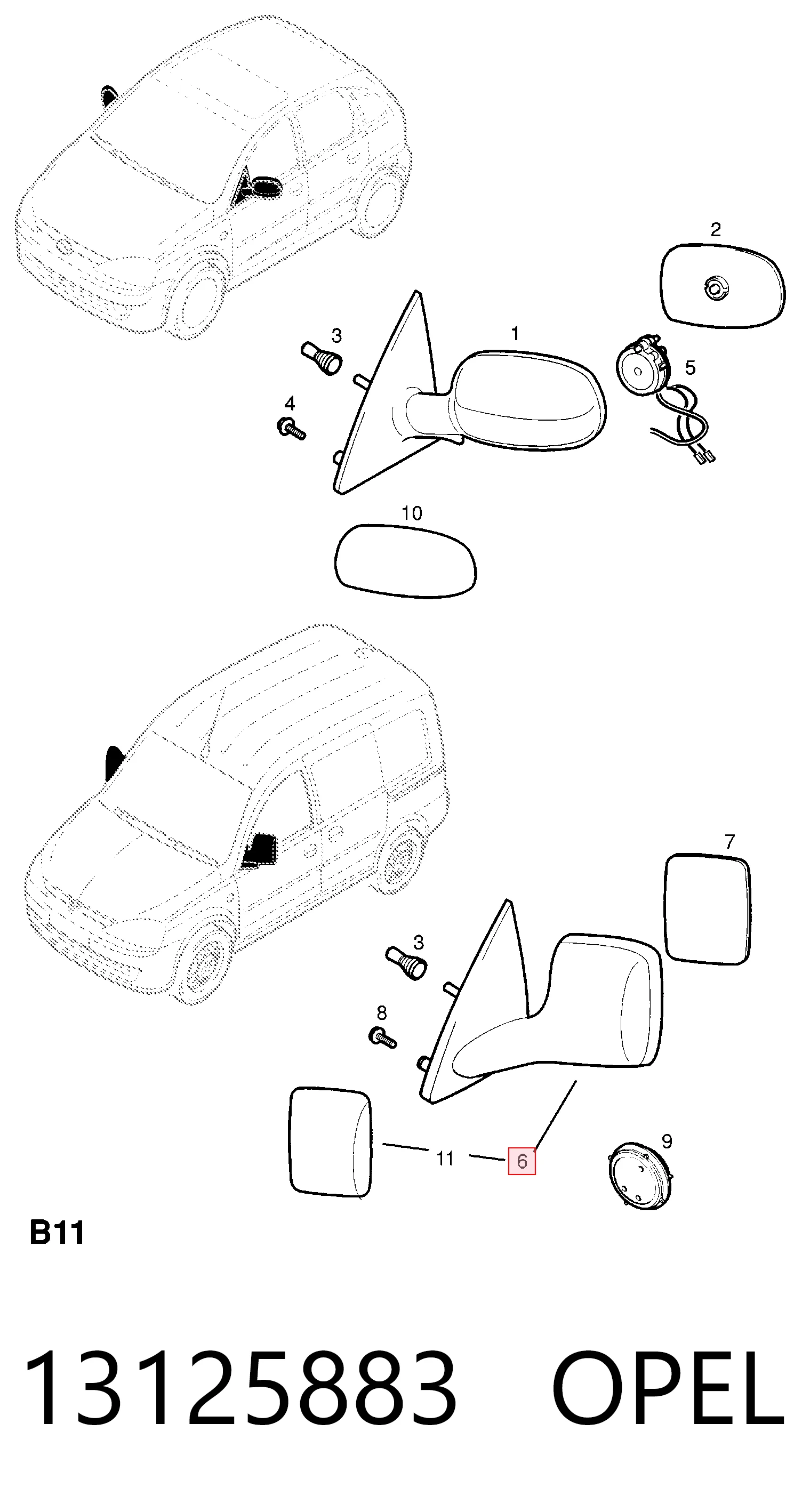  Правое зеркало Opel Combo 