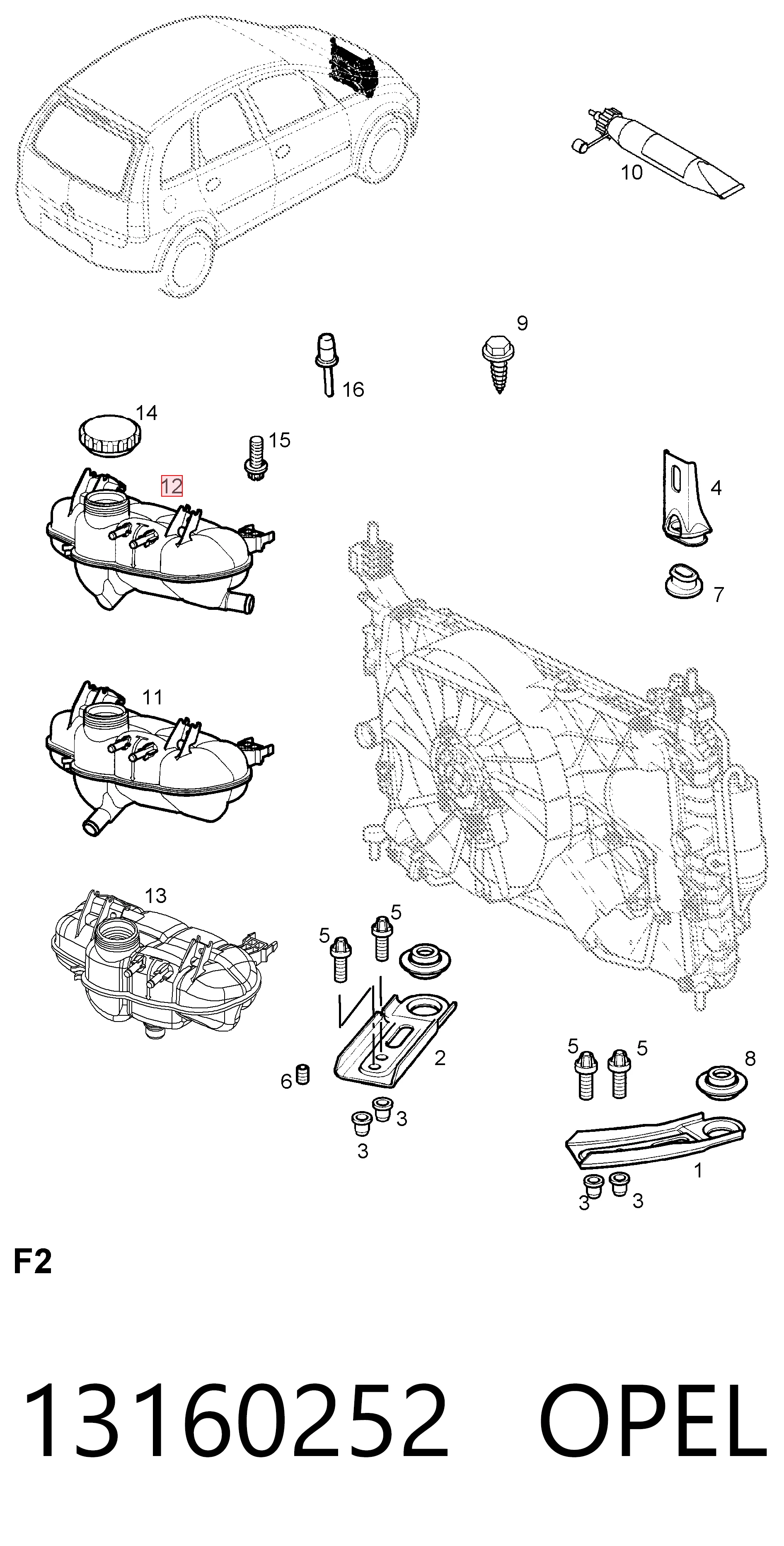 13160252 Opel Расширительный бачок охлаждения