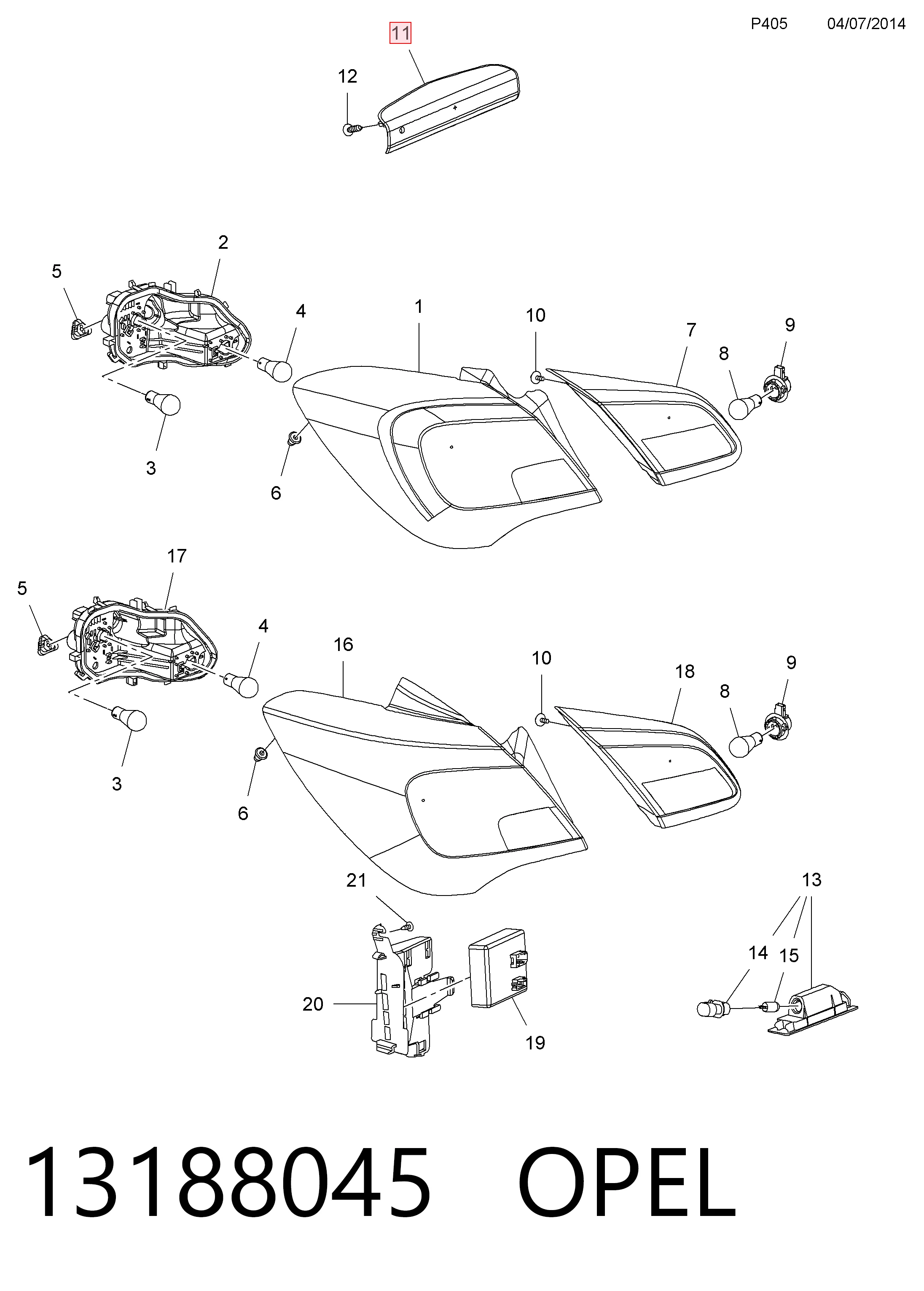 13188045 Opel Фонарь сигнальный