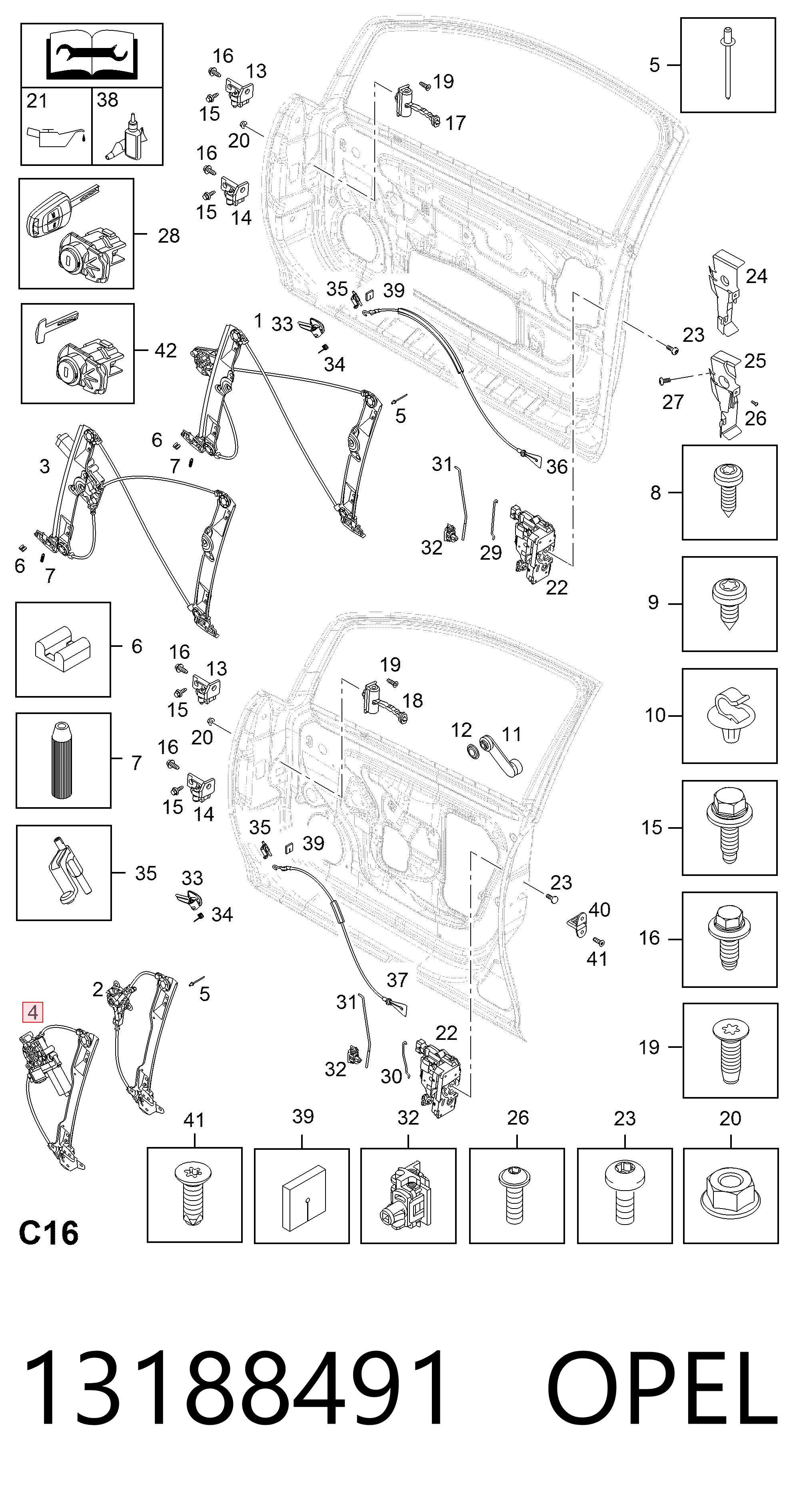 13188491 Opel Механизм подъема стекол