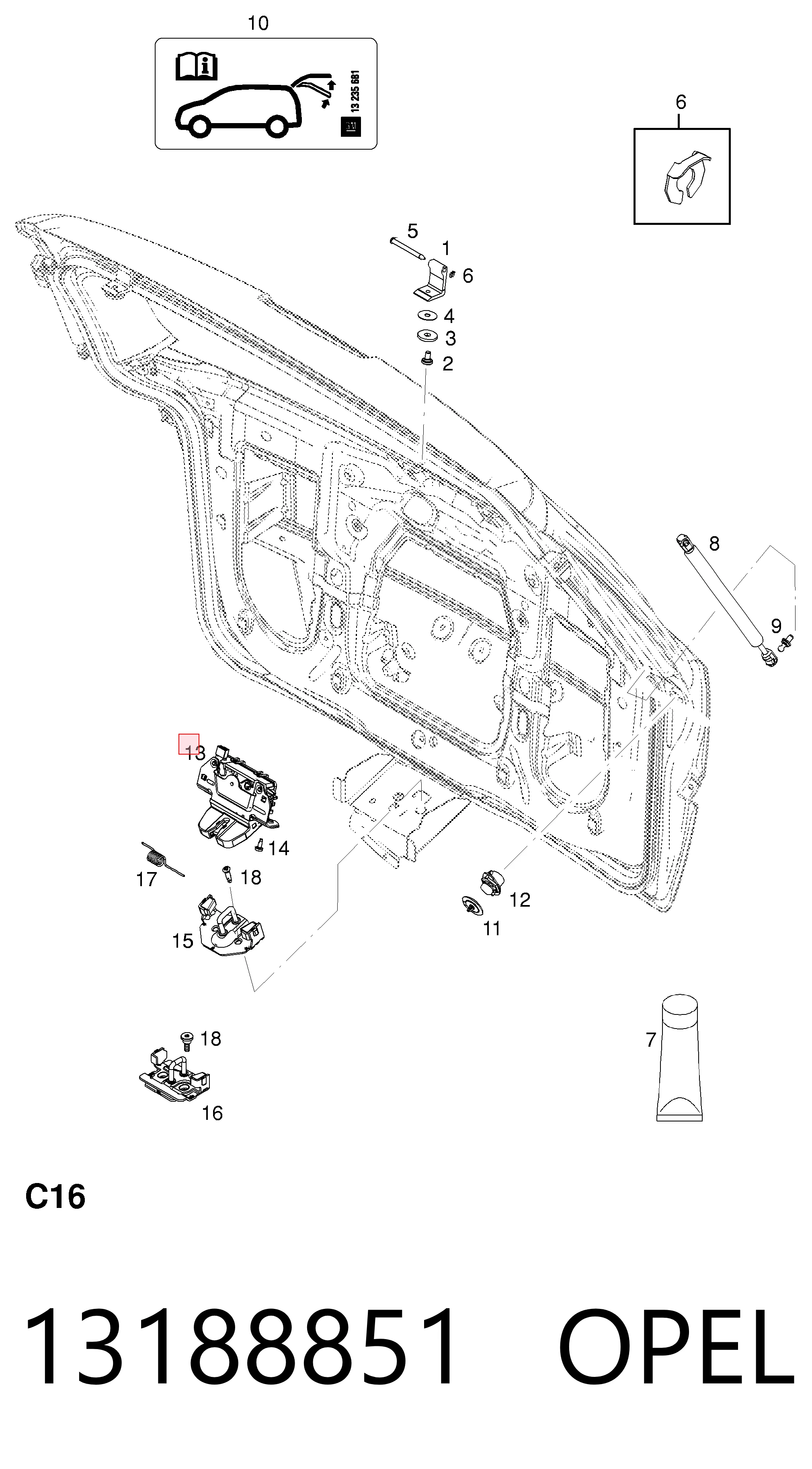 13188851 Opel Замок пятой двери