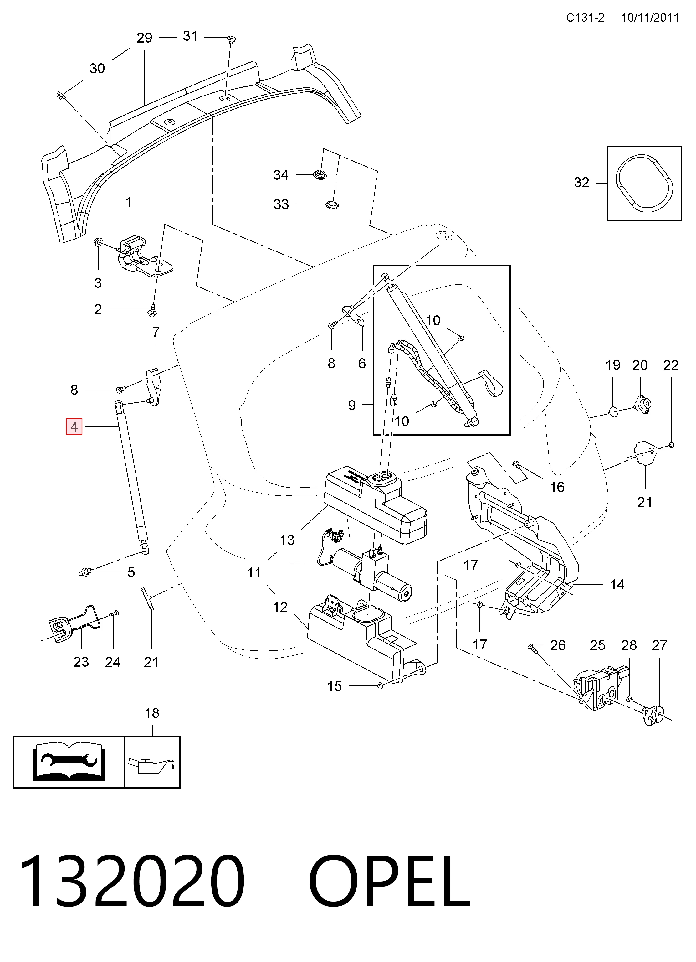 132020 Opel Амортизатор крышки багажника
