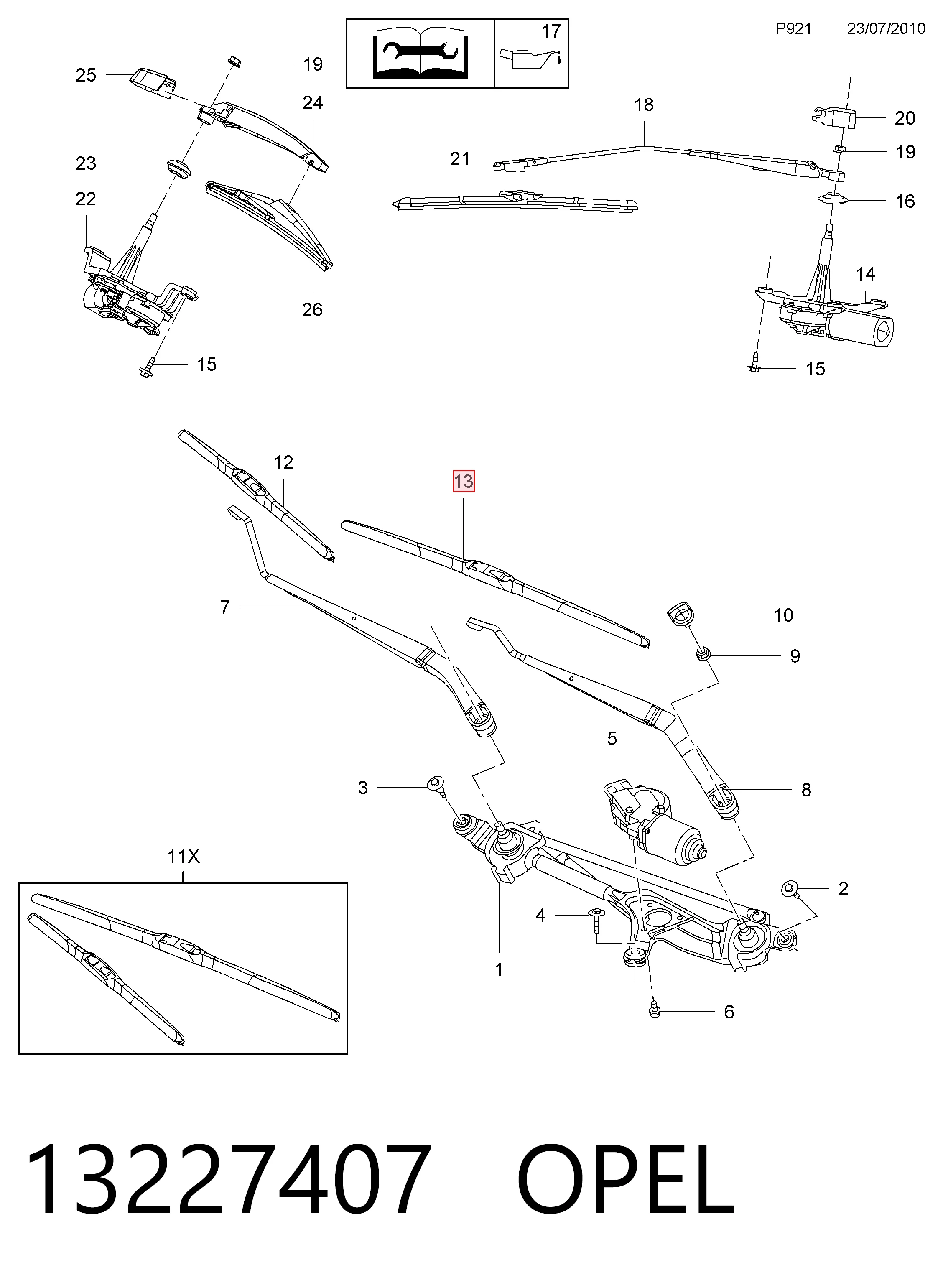 Щетка-дворник лобового стекла водительская 13227407 General Motors