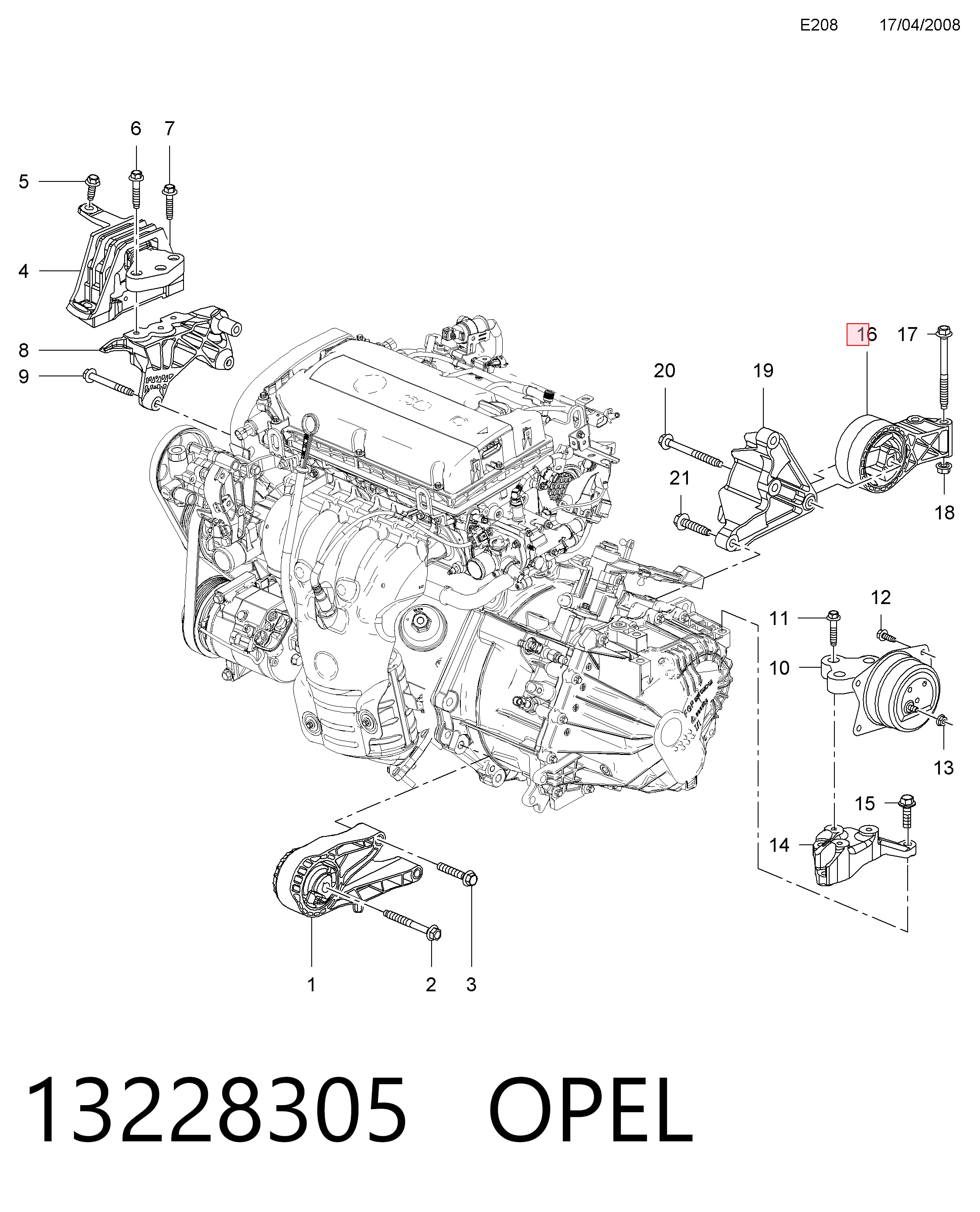 Задняя опора двигателя 684620 General Motors