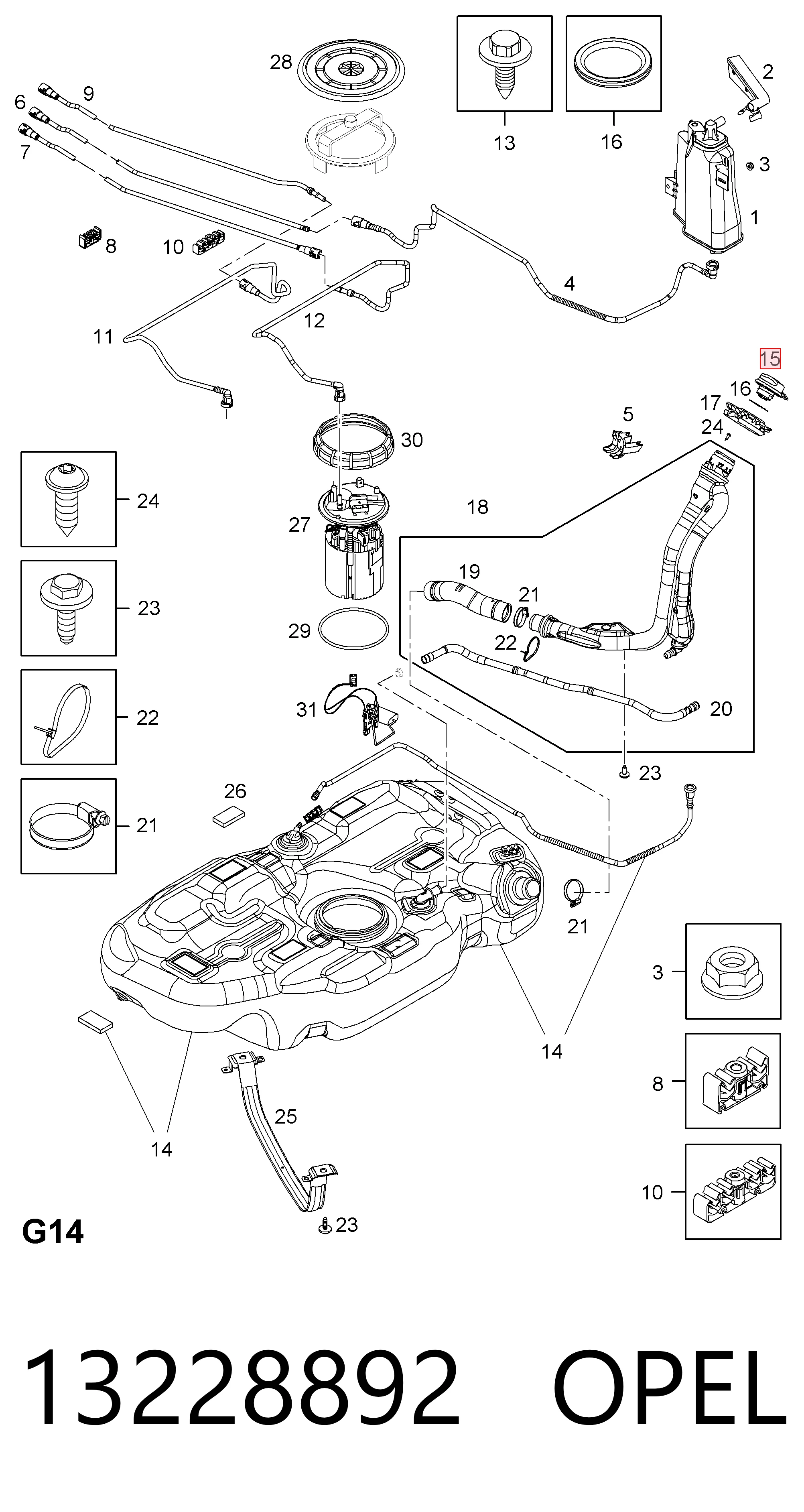 13228892 Opel Крышка топливного Бака
