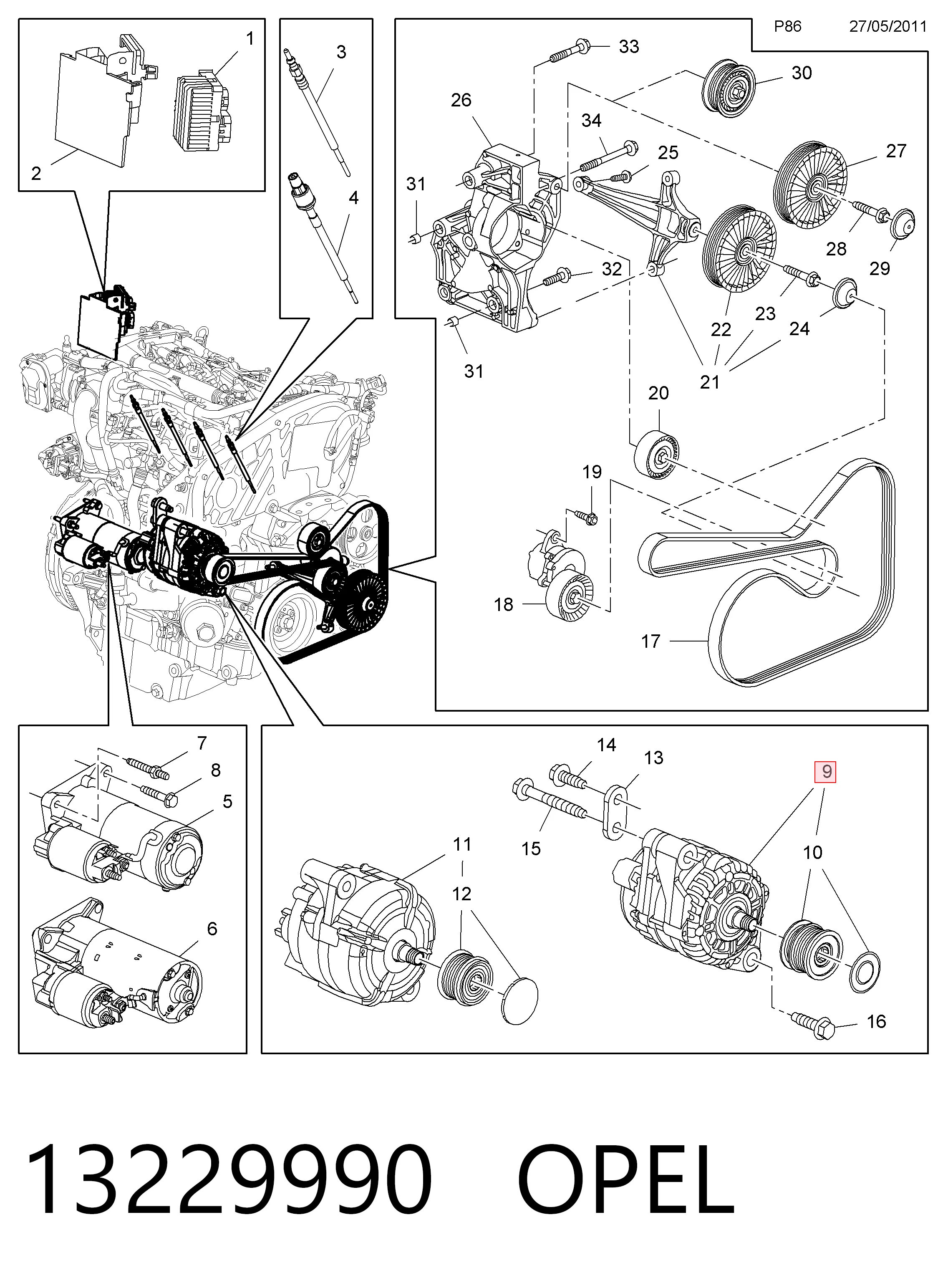 13229990 Opel Генератор автомобильный