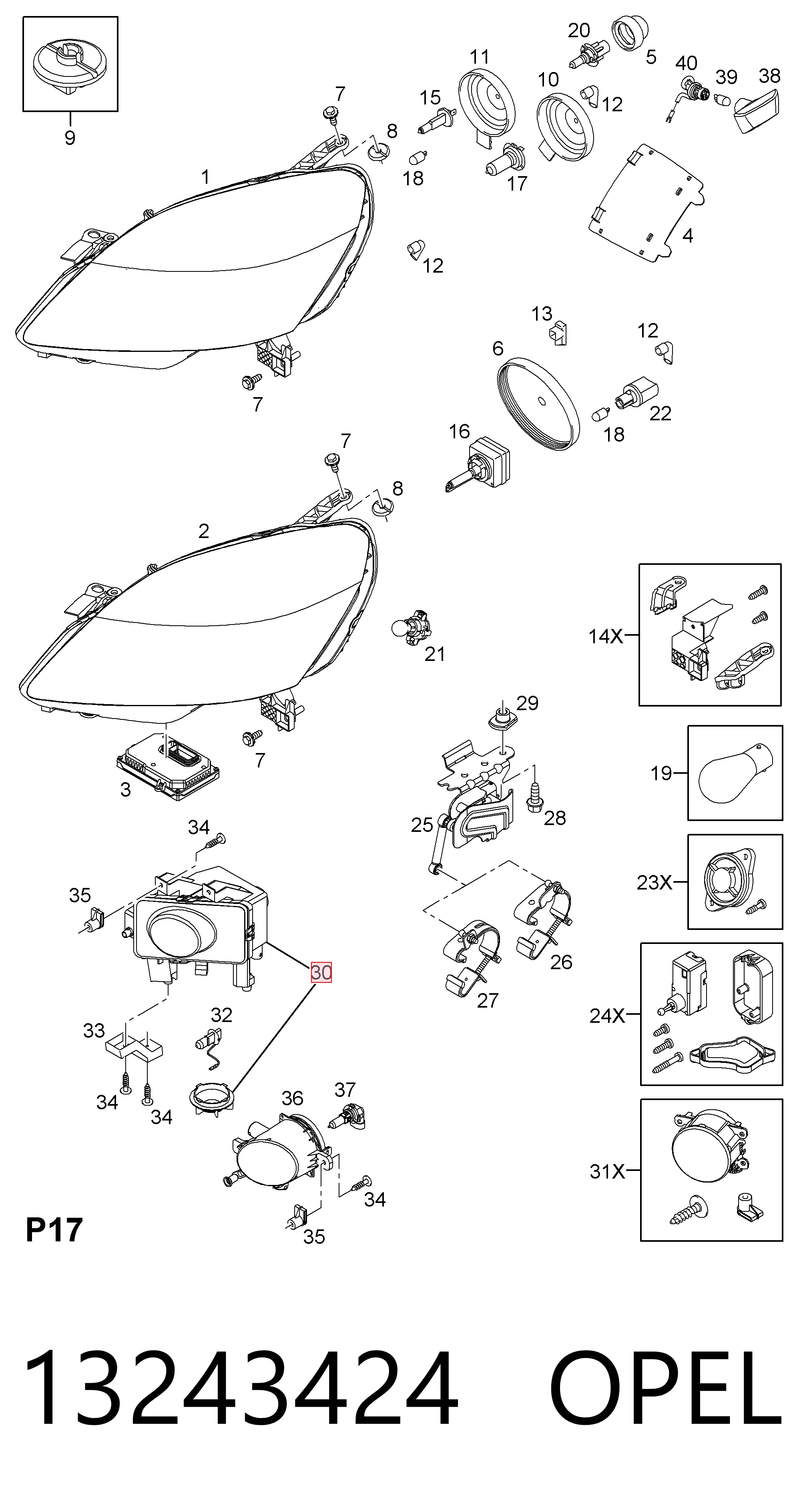 13243424 Opel Противотуманная фара левая