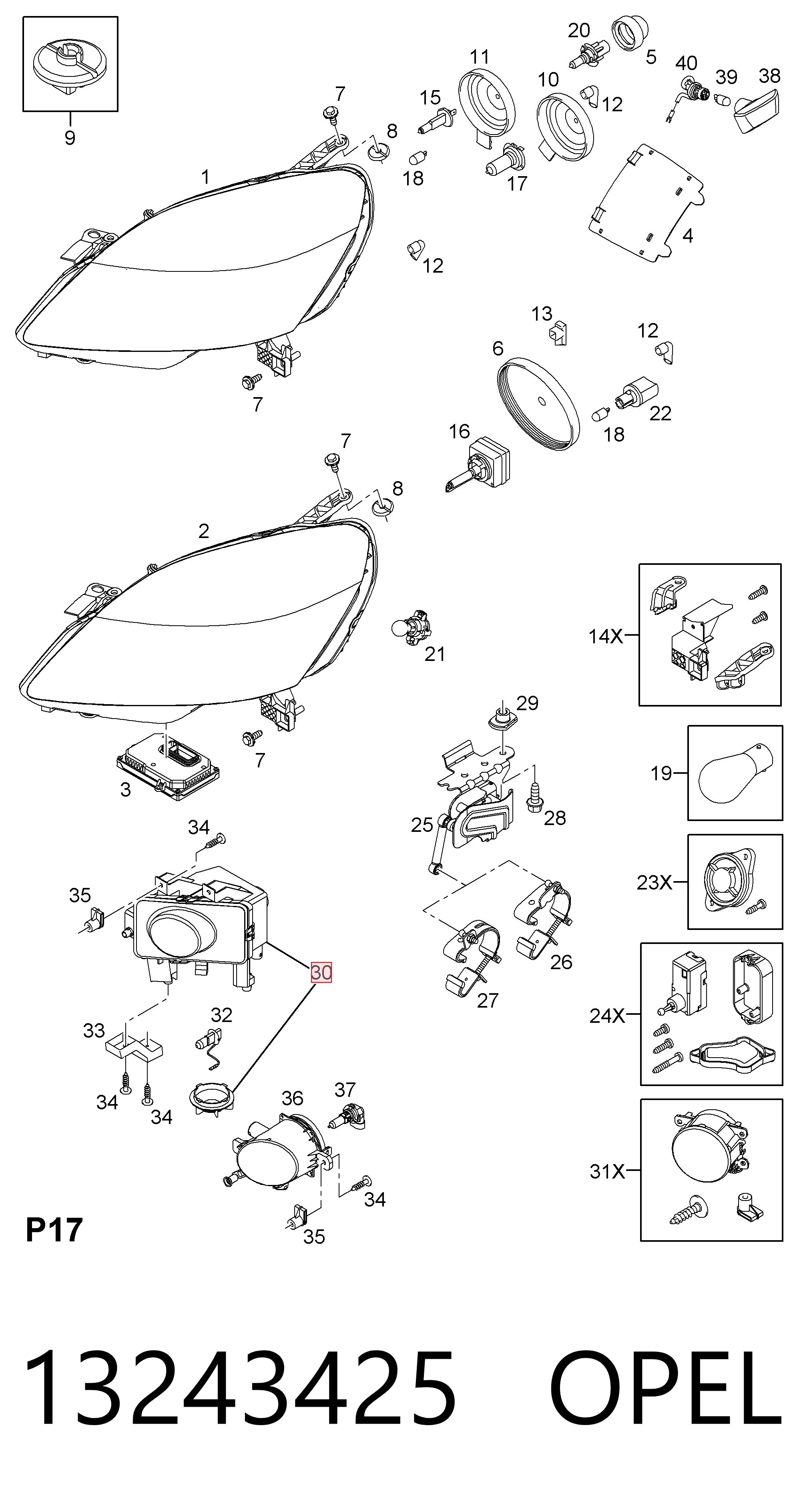 13243425 Opel Противотуманка правая