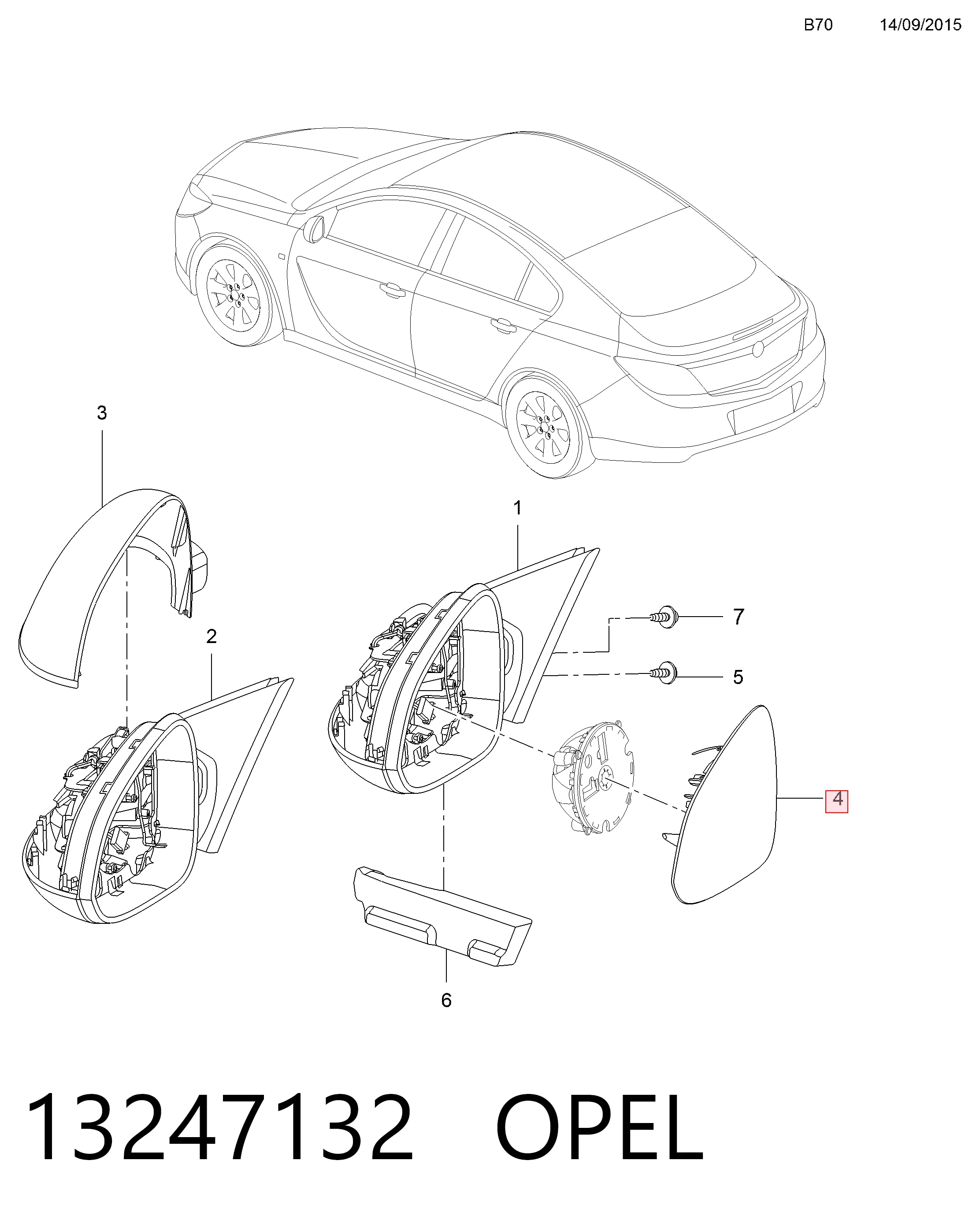 Зеркальный элемент правый Peugeot/Citroen 13247132