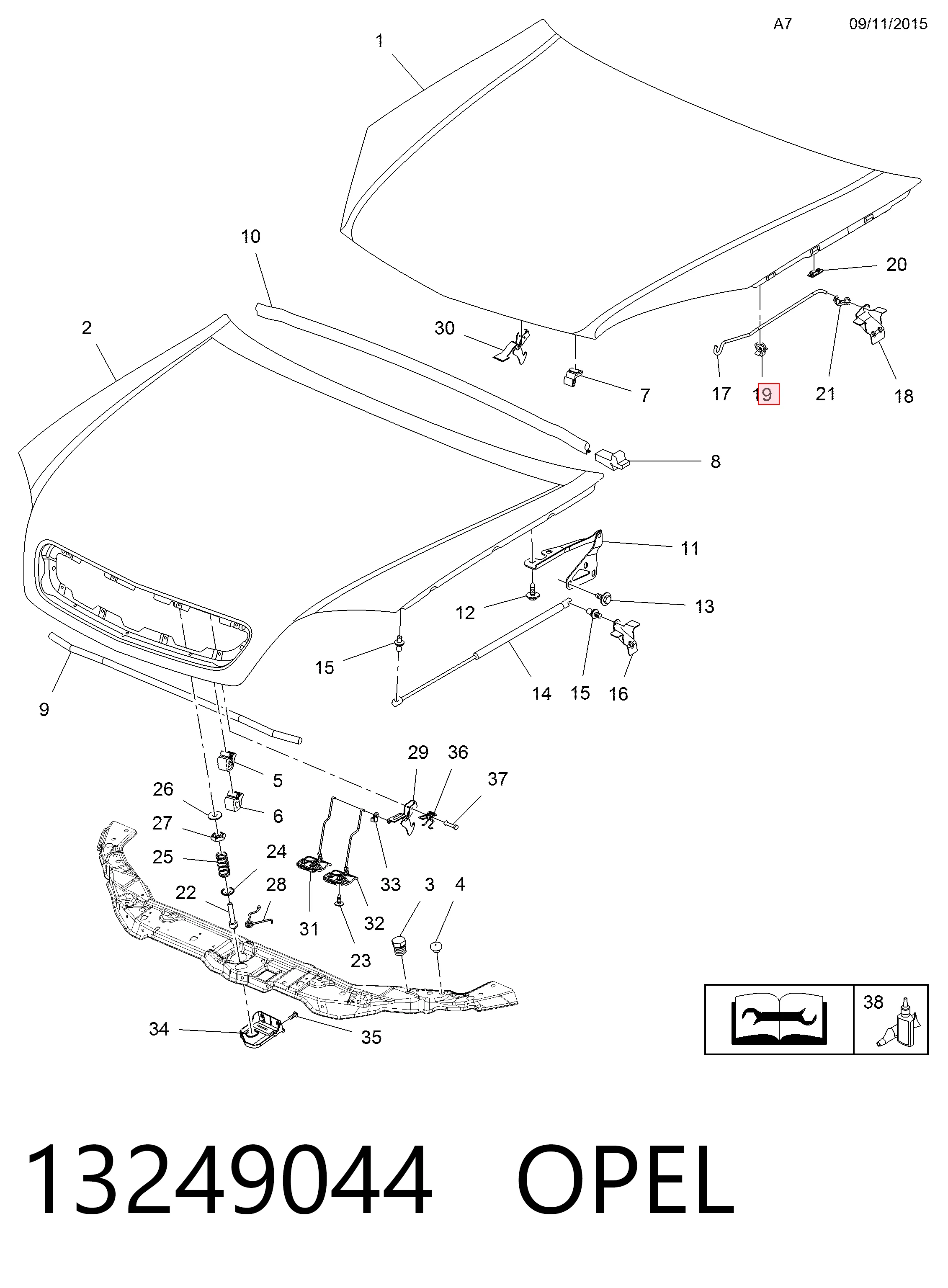 13249044 Opel Фиксатор упора капота