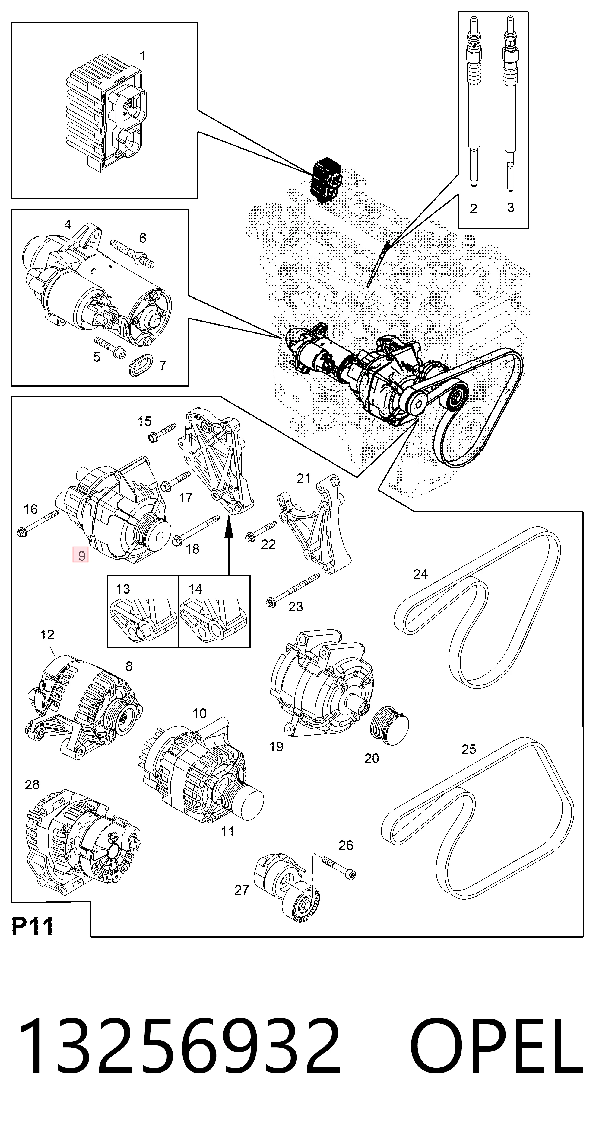 13256932 Opel Генератор автомобильный