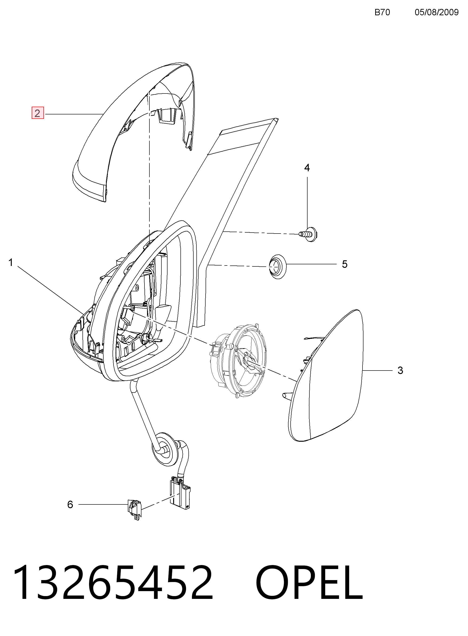 13265452 Opel Накладка зеркала заднего вида, правая