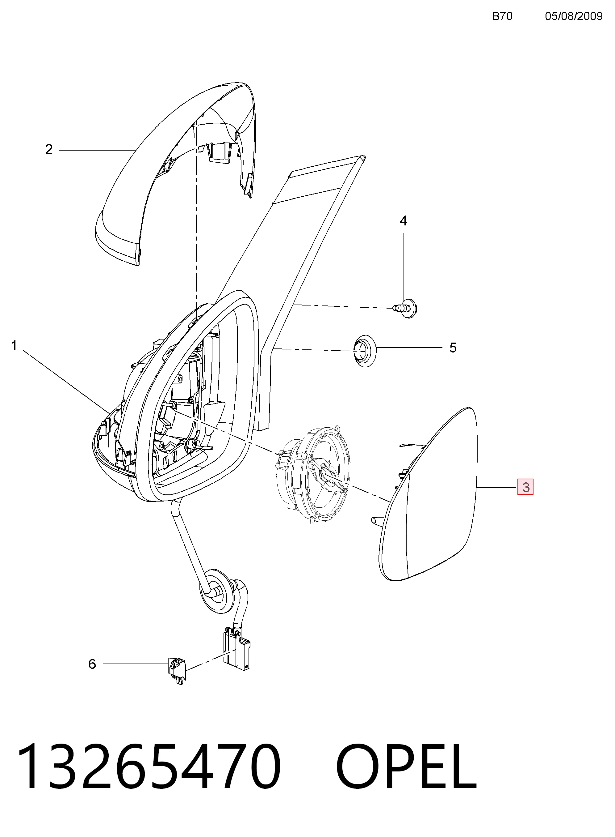 Зеркальный элемент правый General Motors 1428452