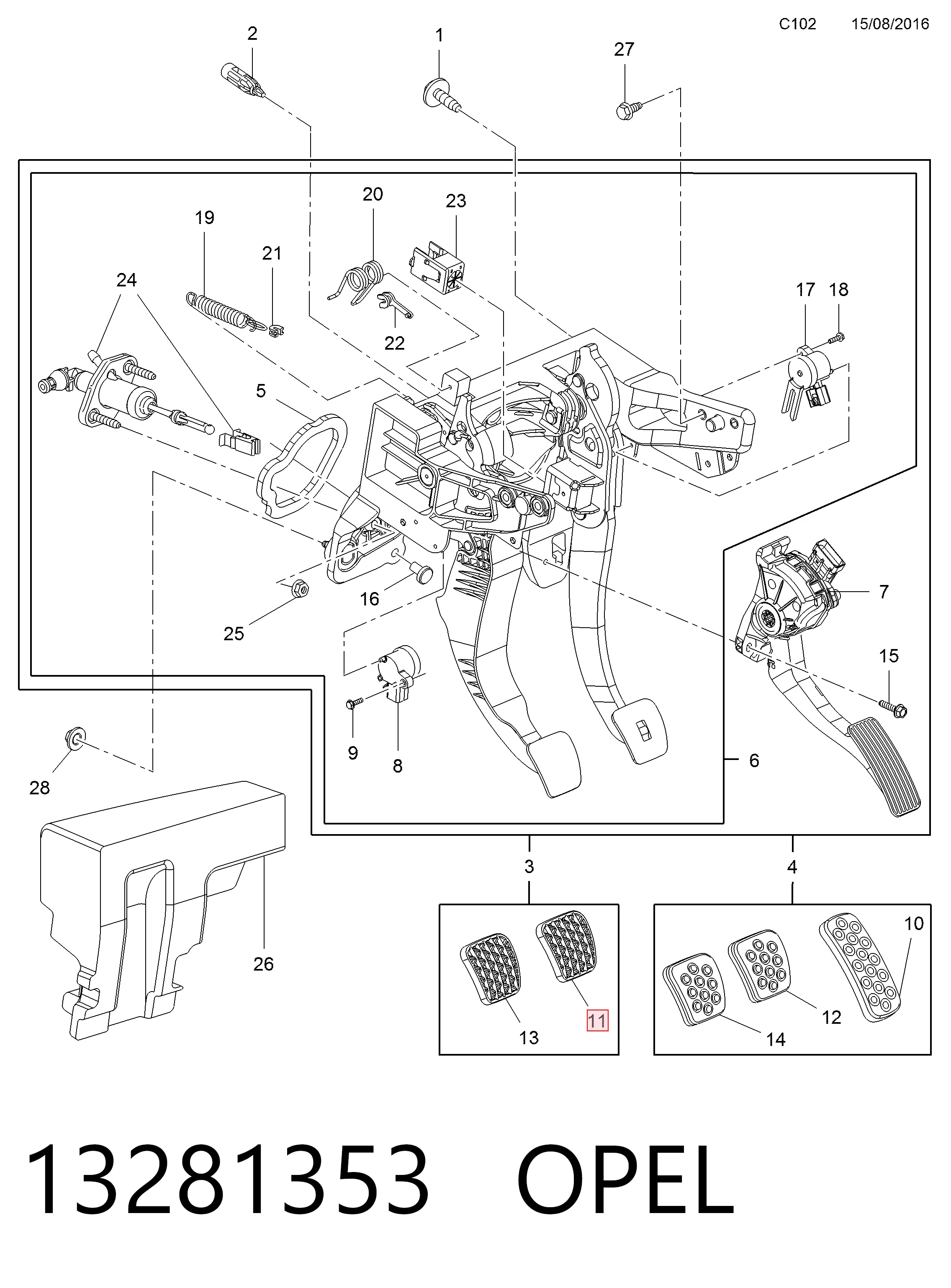 13281353 Opel Накладка педали тормоза