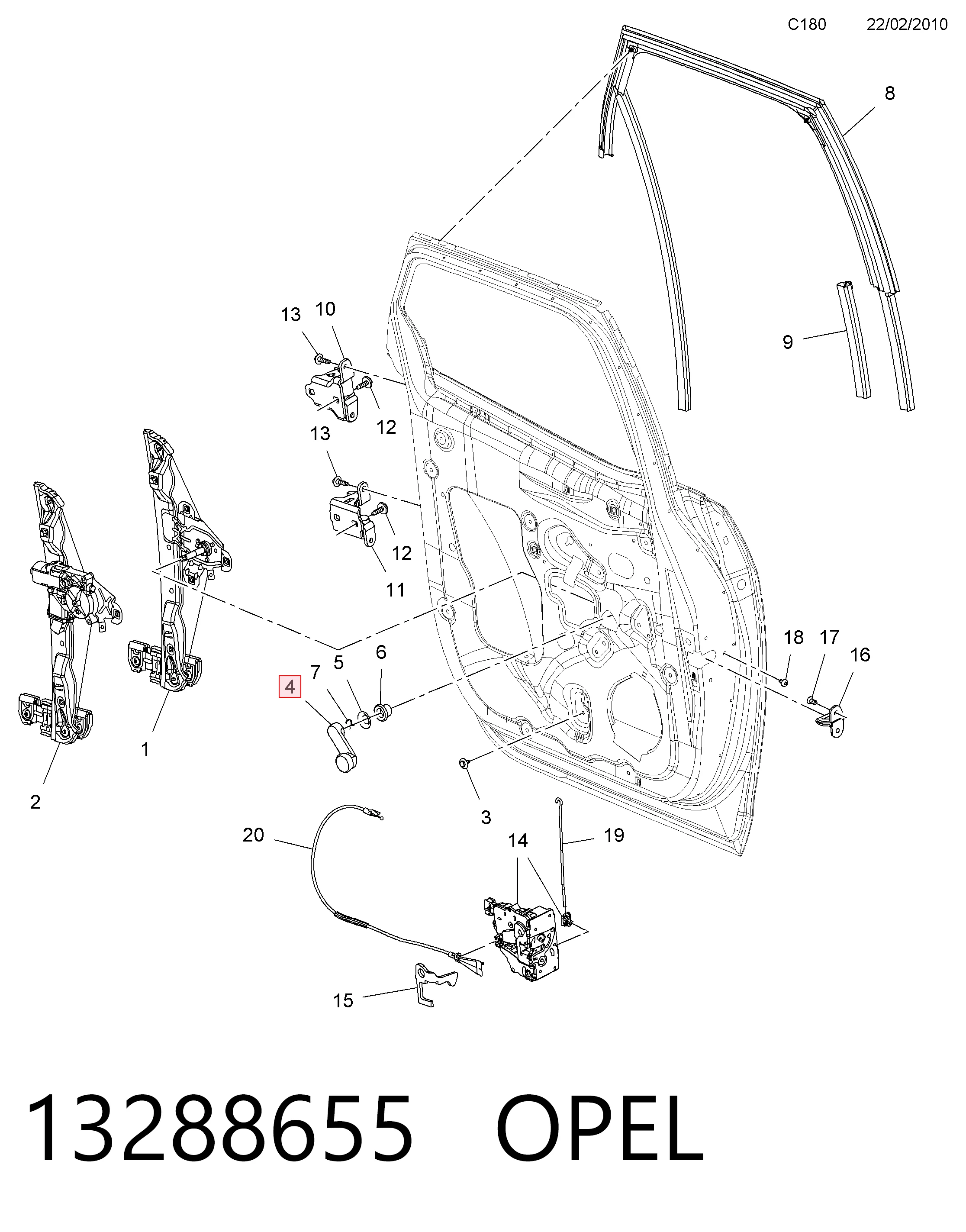 13288655 Peugeot/Citroen Ручка стеклоподъемника заднего