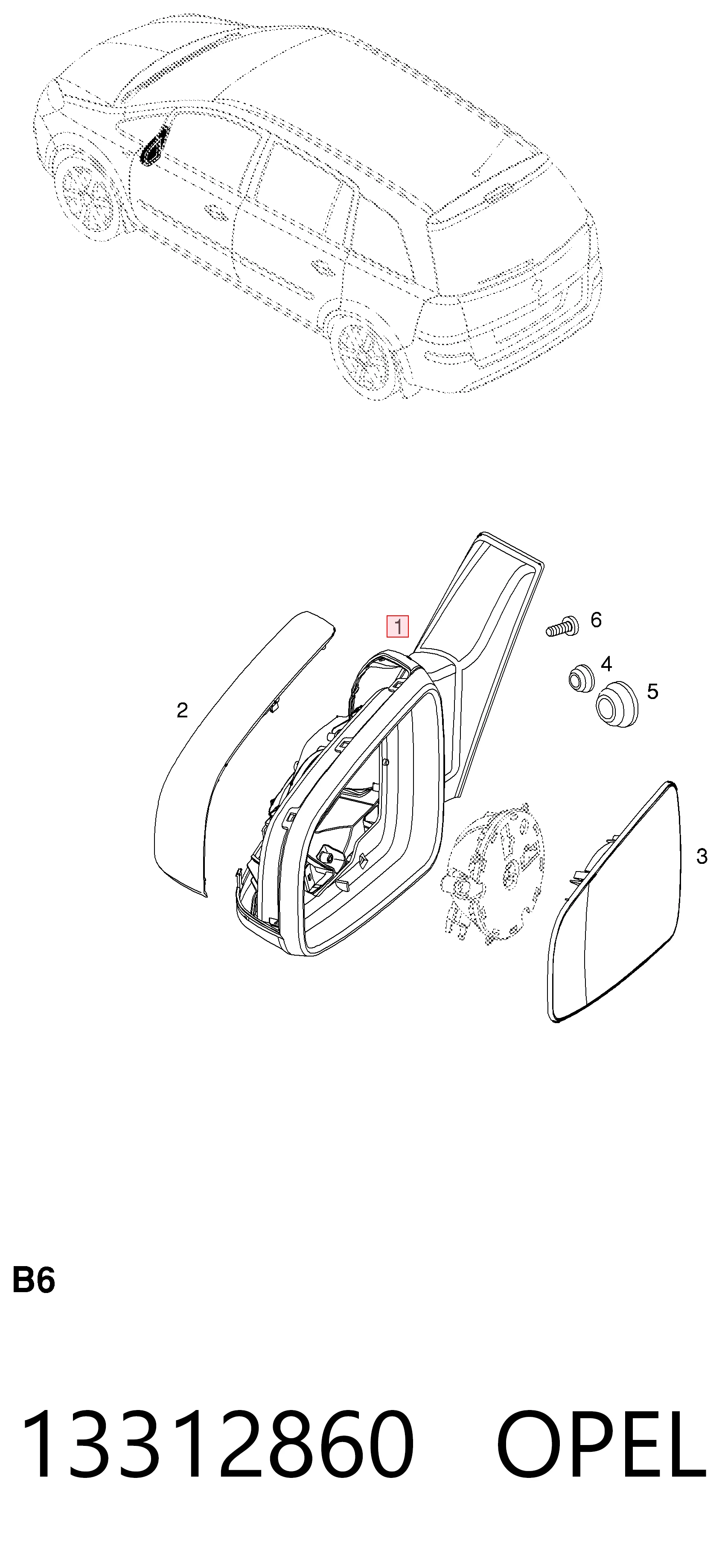Правое зеркало 13142391 Opel