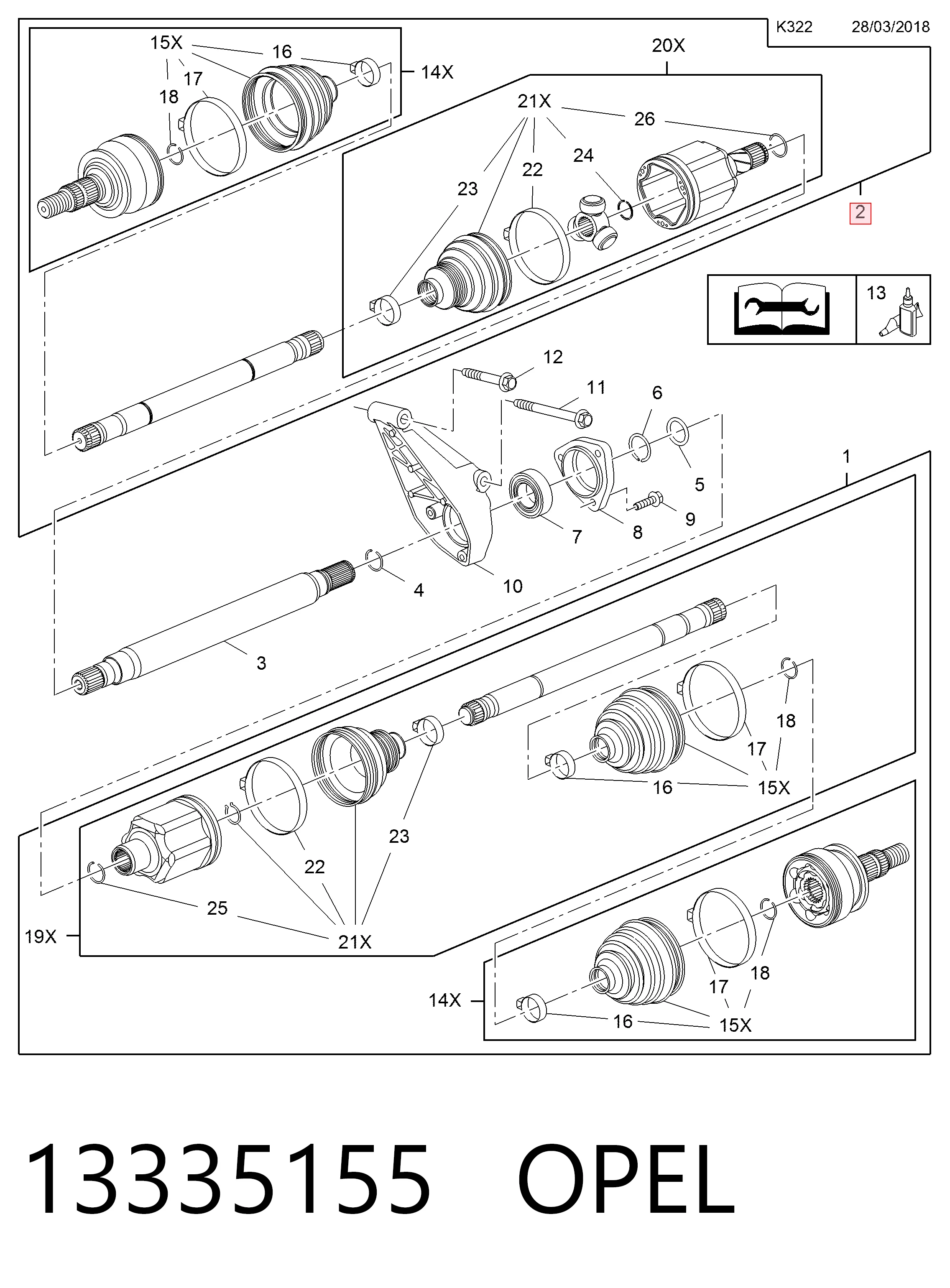 Левая полуось 13335155 General Motors