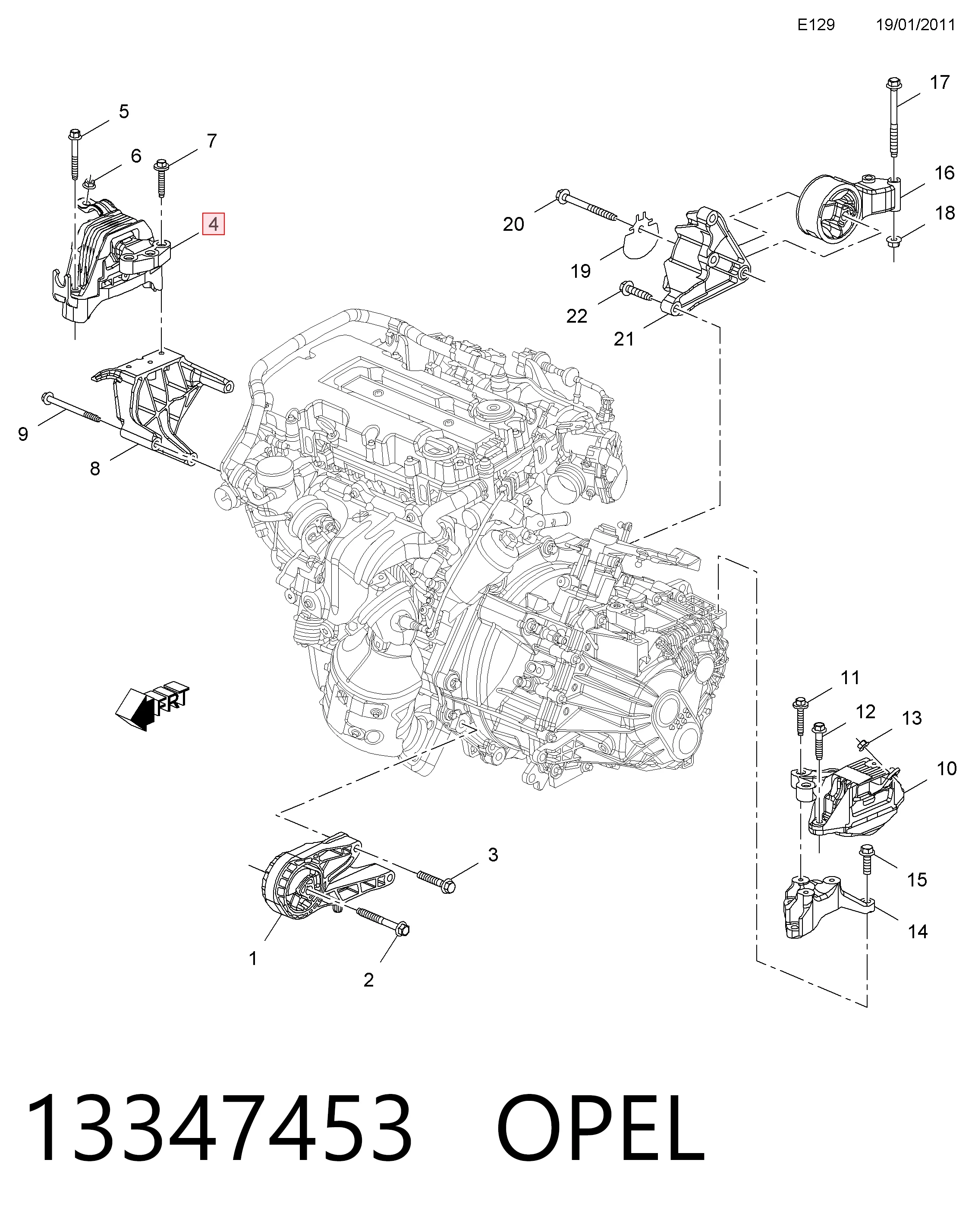 13347453 Opel Правая подушка двигателя