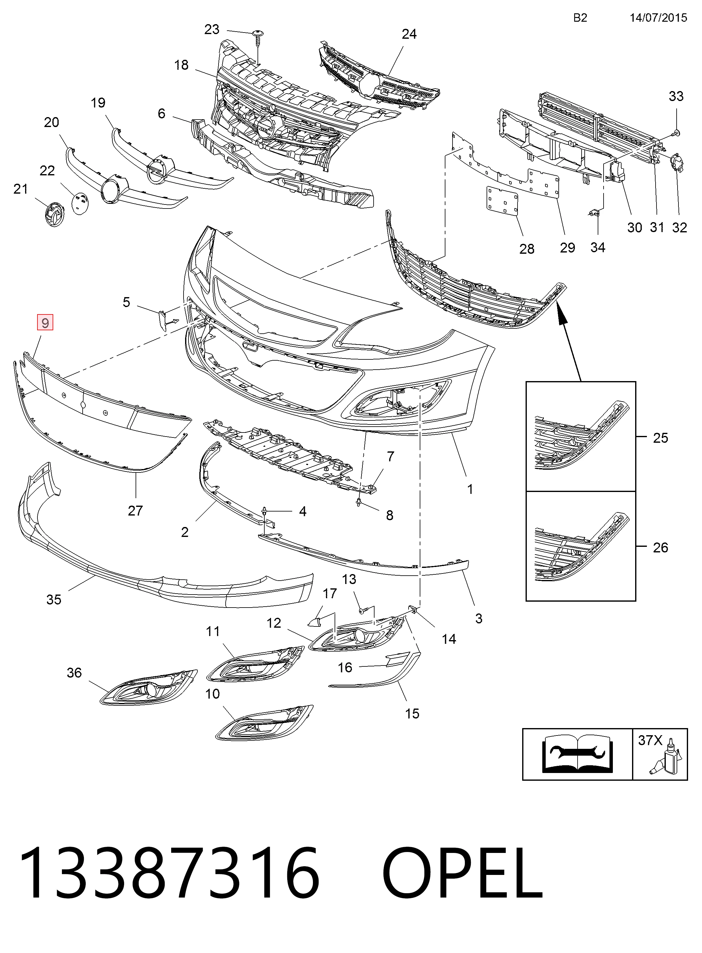 13387316 General Motors Молдинг бампера переднего центральный