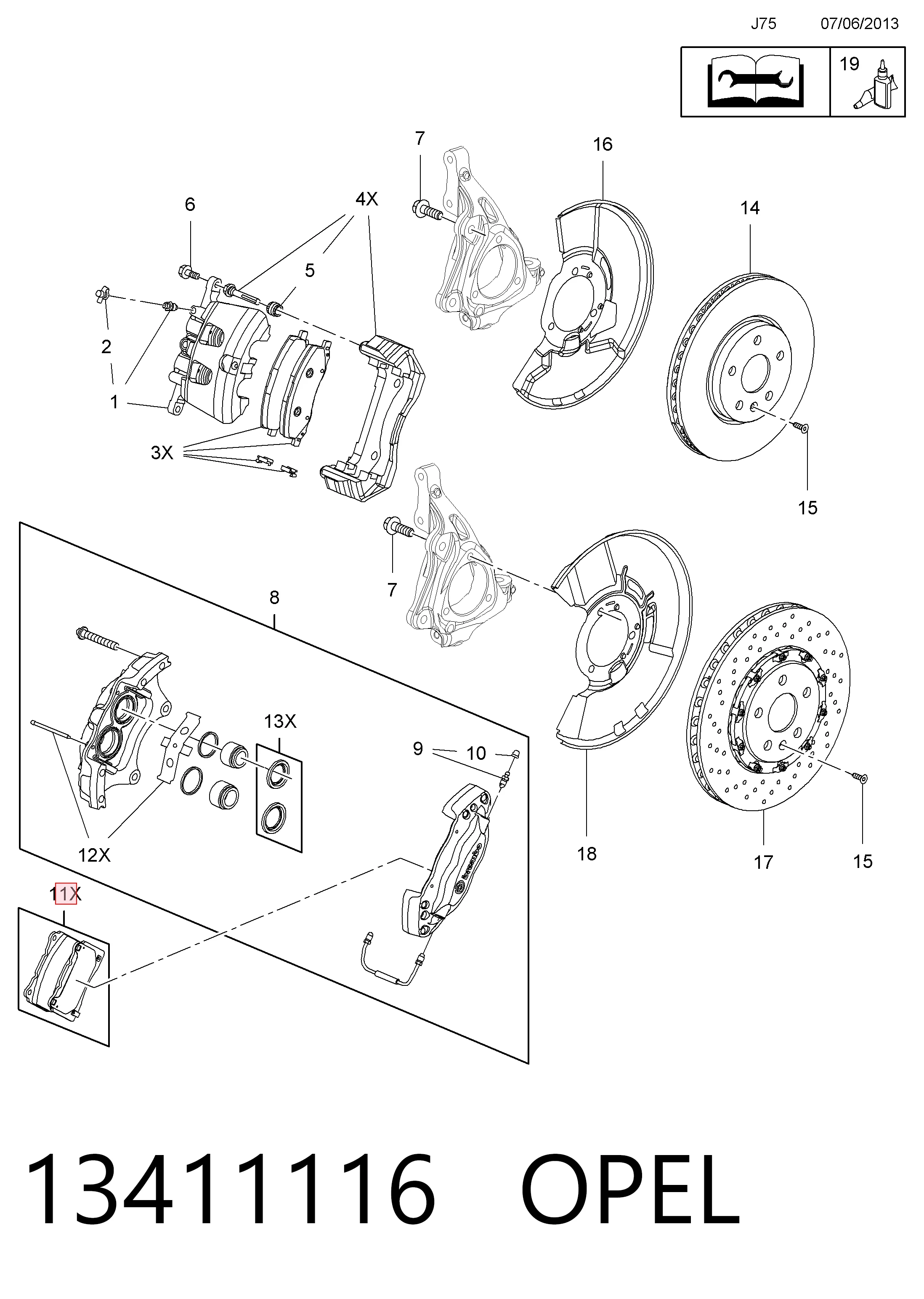 13411116 Opel Колодки передние