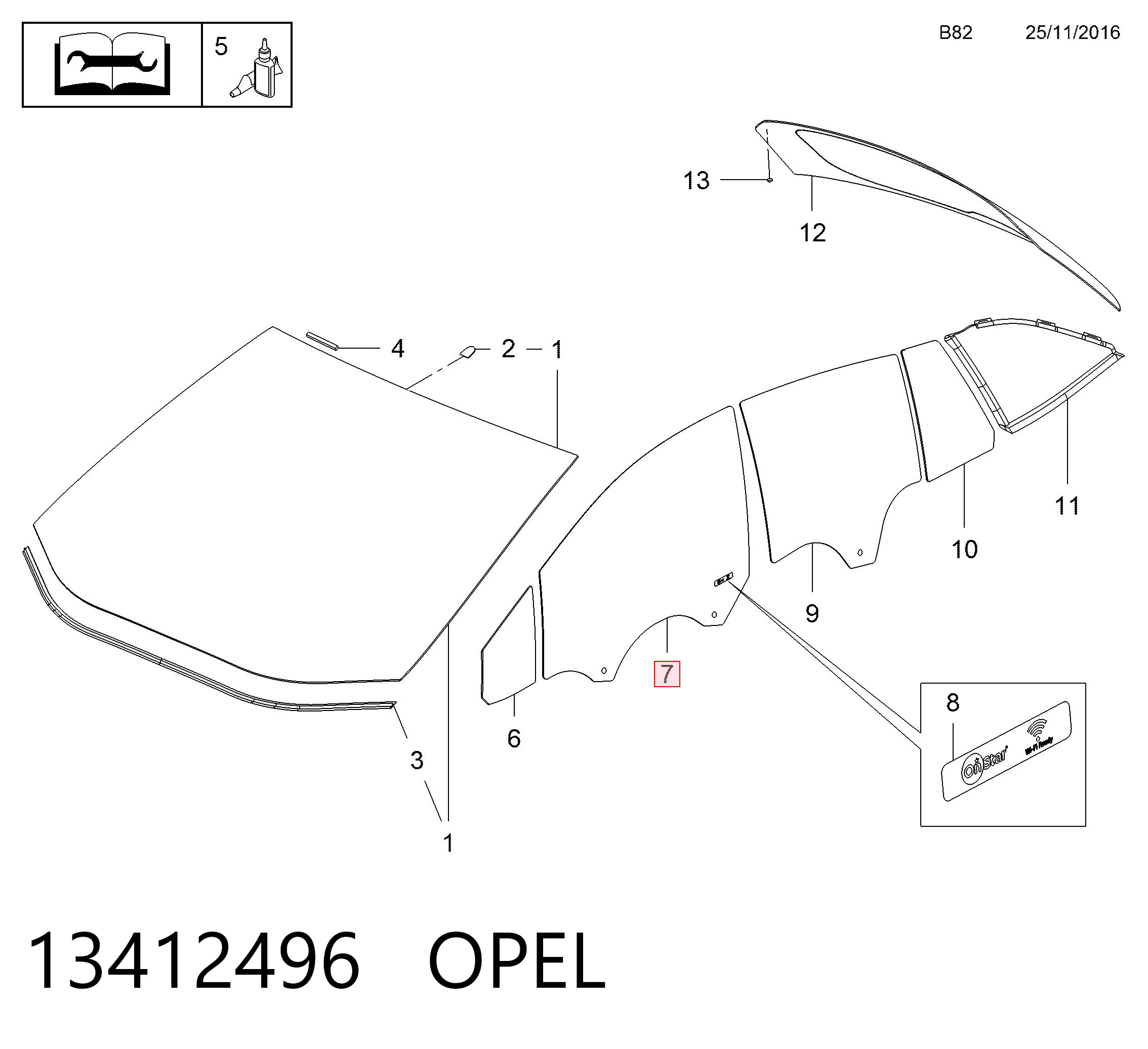 13412496 Peugeot/Citroen Стекло передней двери, правой