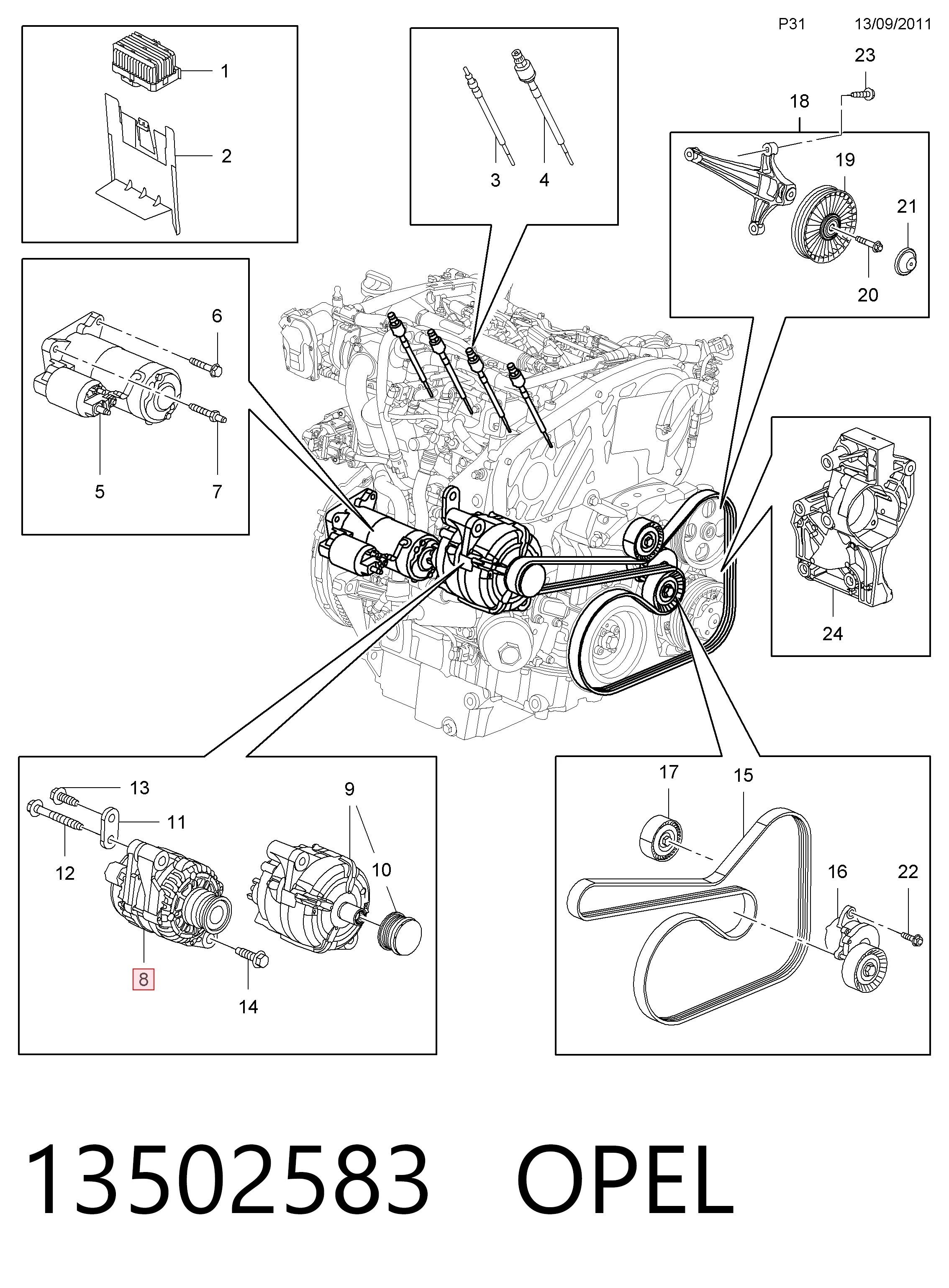 13502583 Opel Генератор автомобильный