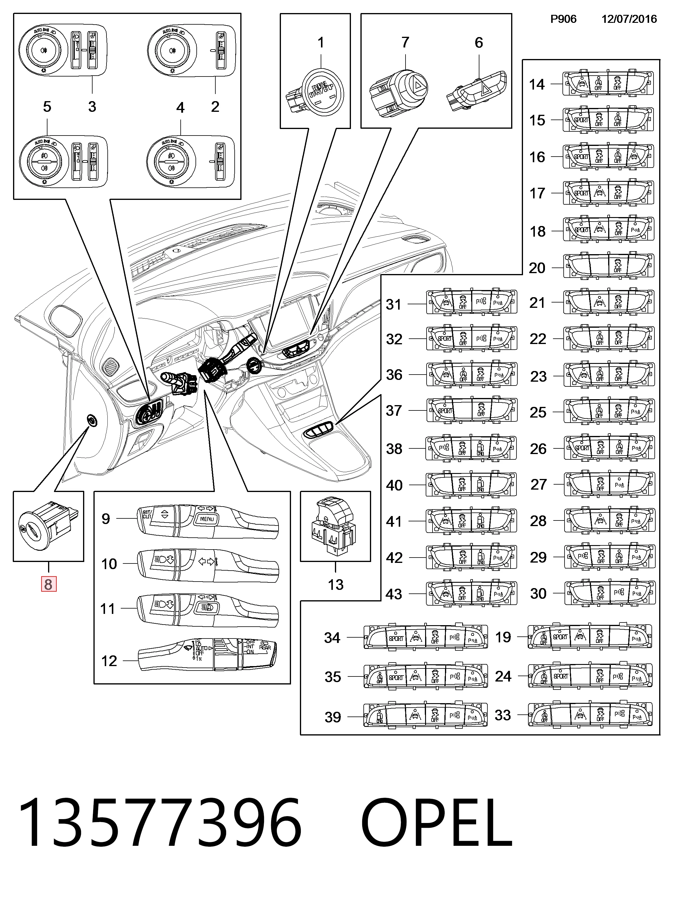 Кнопка отключения подушек безопасности AIRBAG Peugeot/Citroen YR003627YX