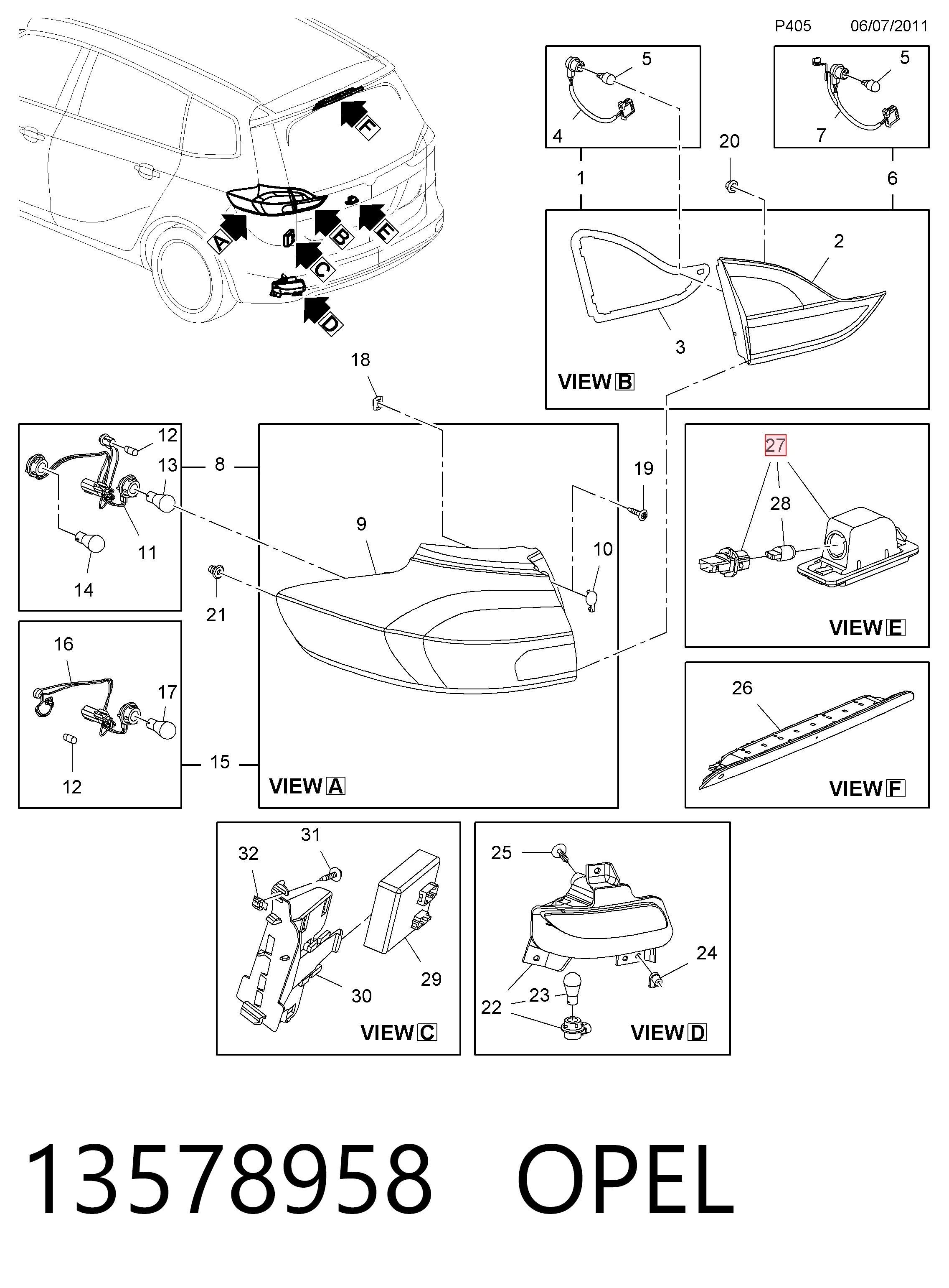 13578958 Opel Фонарь освещения номера