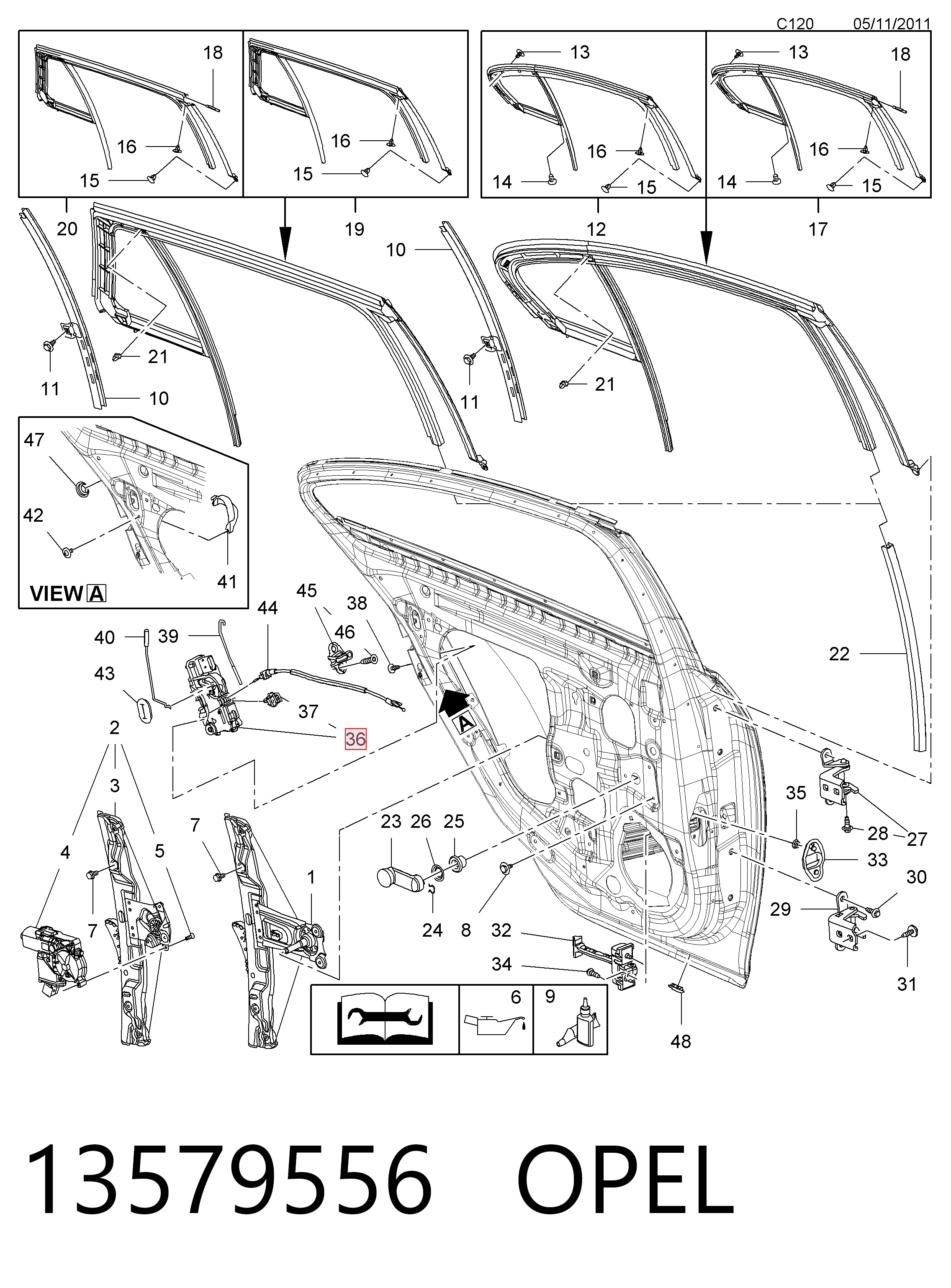 13579556 Opel Замок двери задней правой