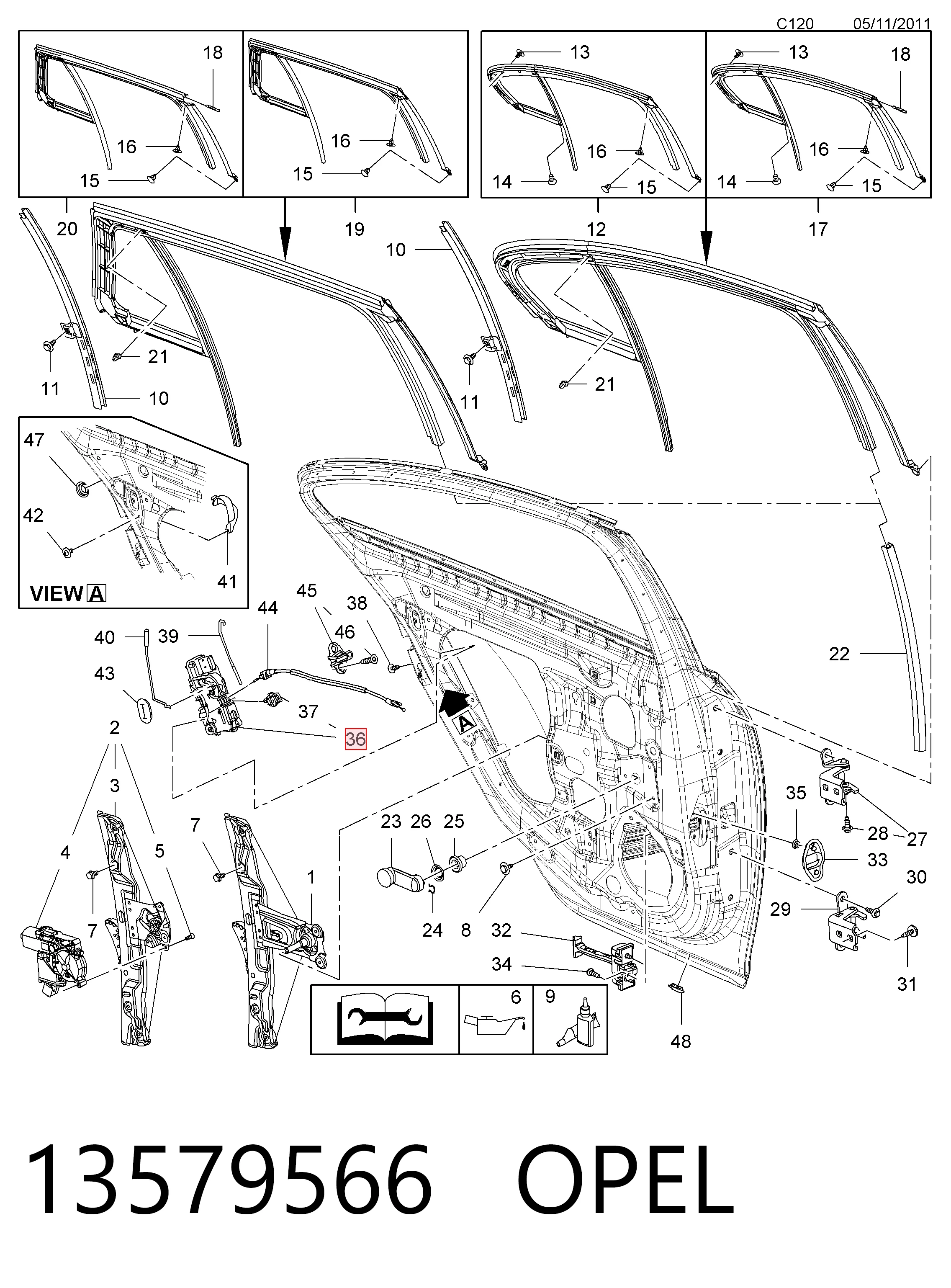 13579566 Opel Замок двери задней правой