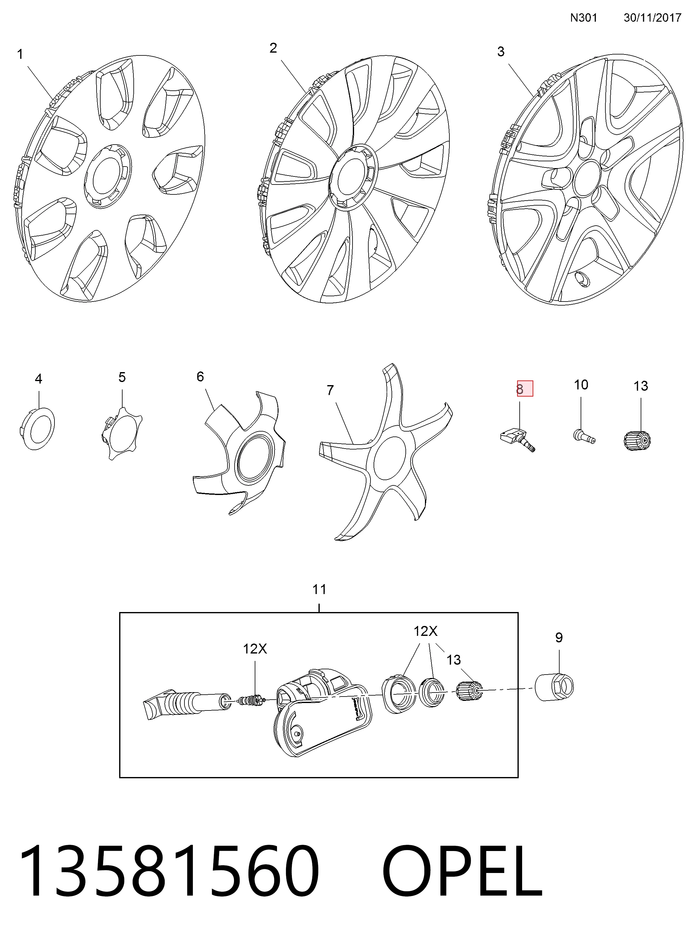 13581560 Opel Манометр воздушный