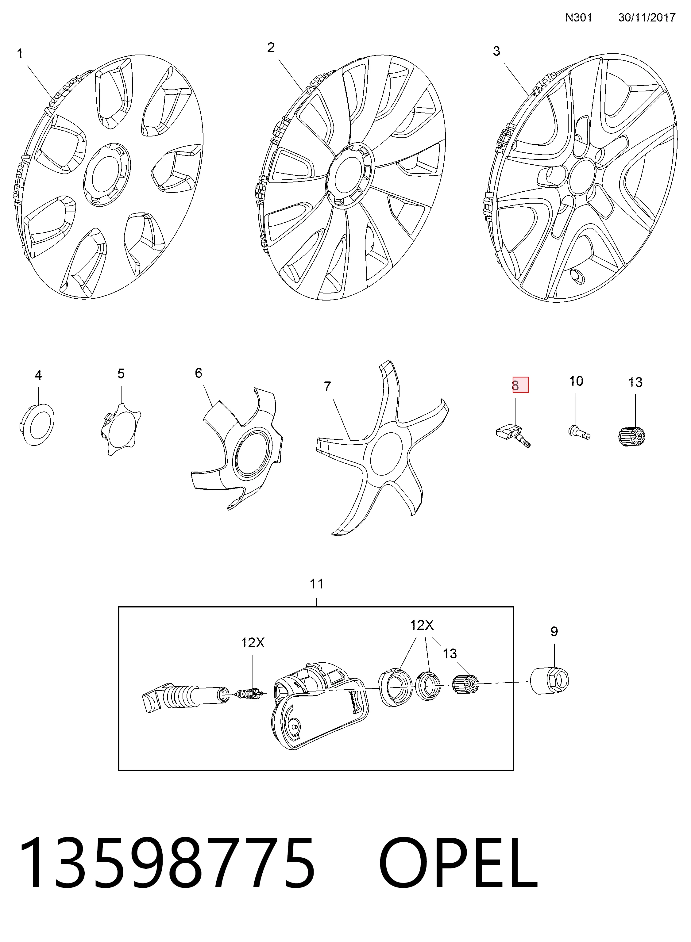 Датчик давления в шинах 13598775 Peugeot/Citroen