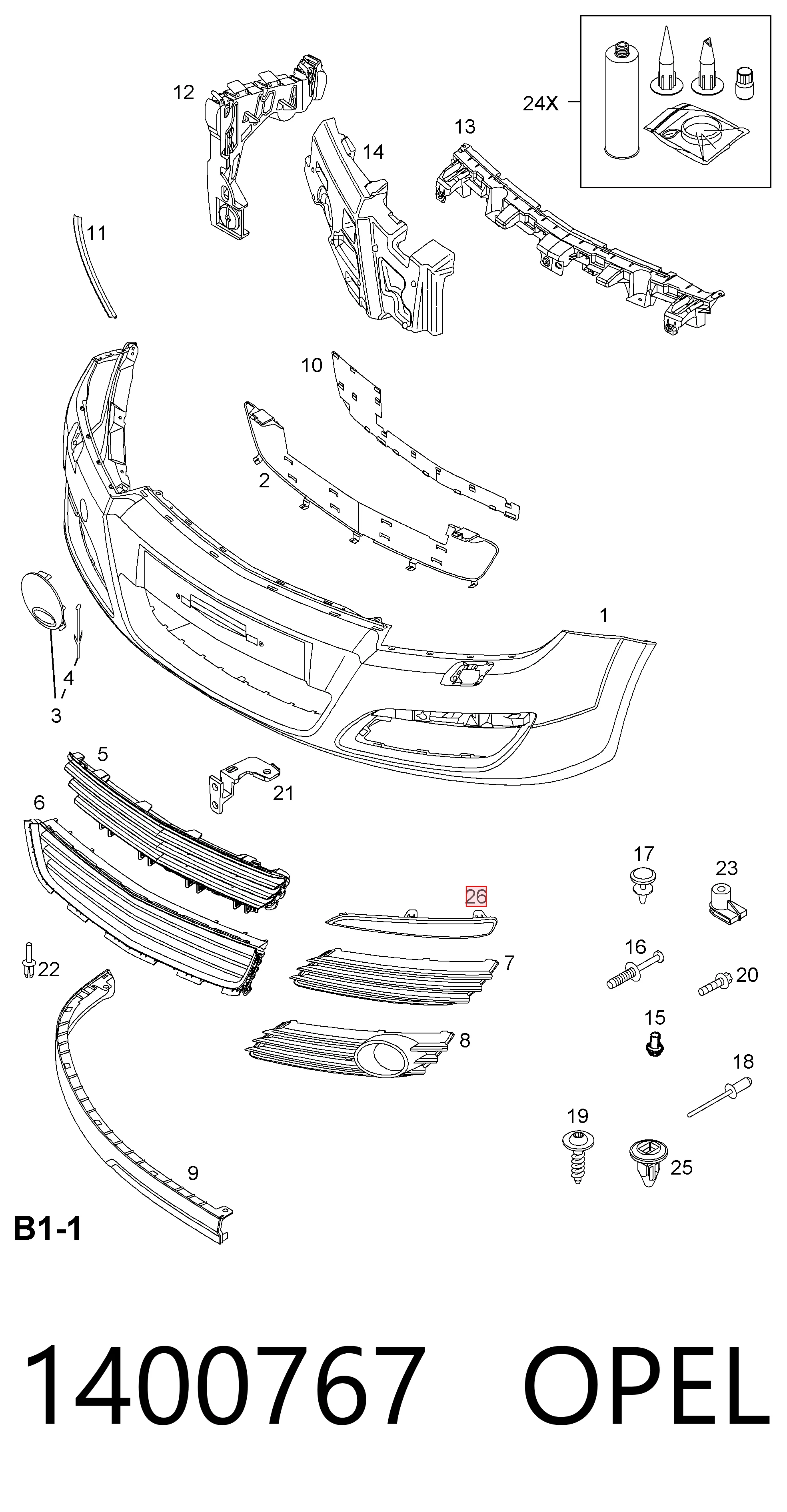 Молдинг бампера переднего левый 1400767 General Motors