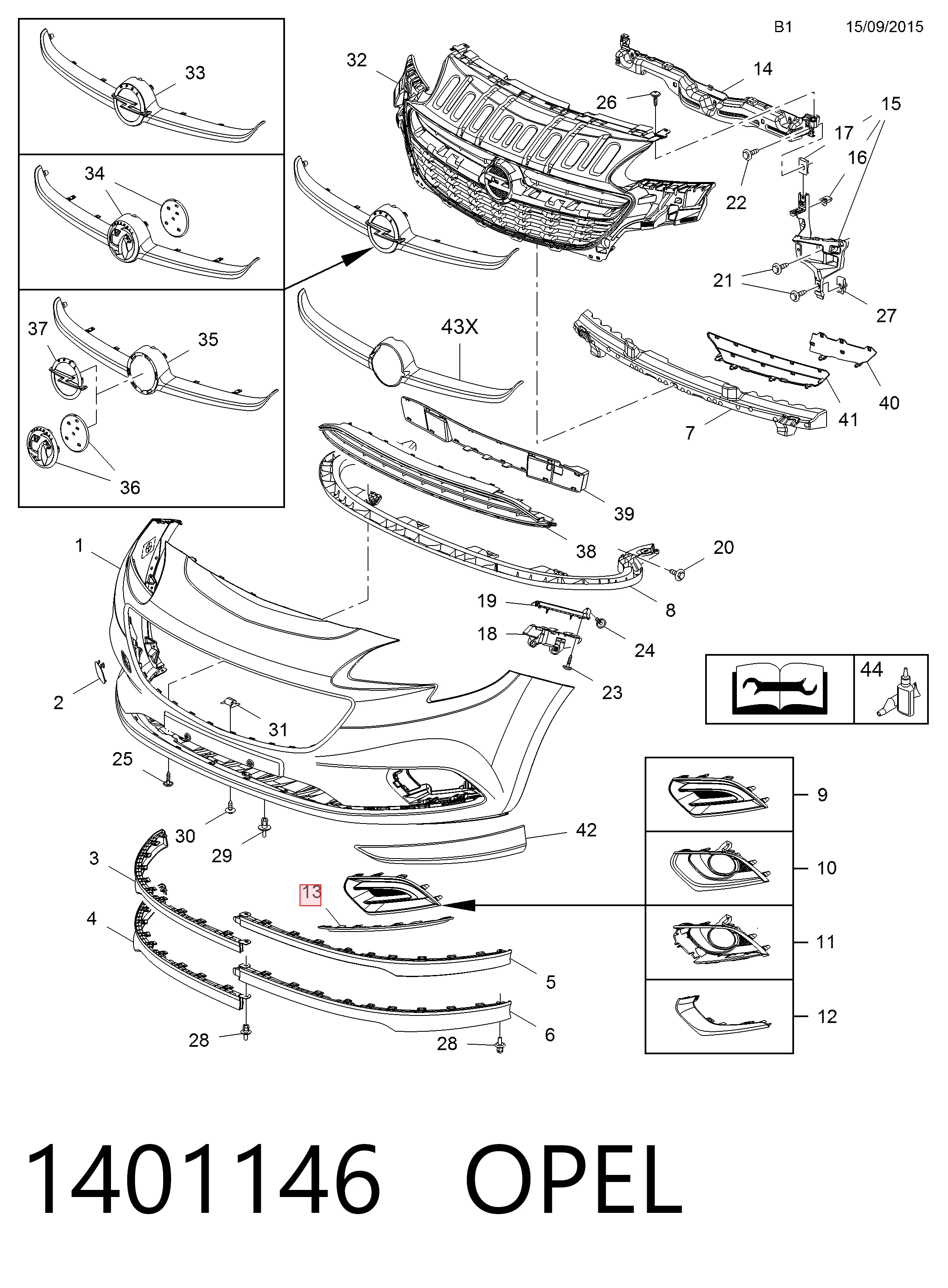 Купить 13442431 Opel Молдинг бампера переднего левый