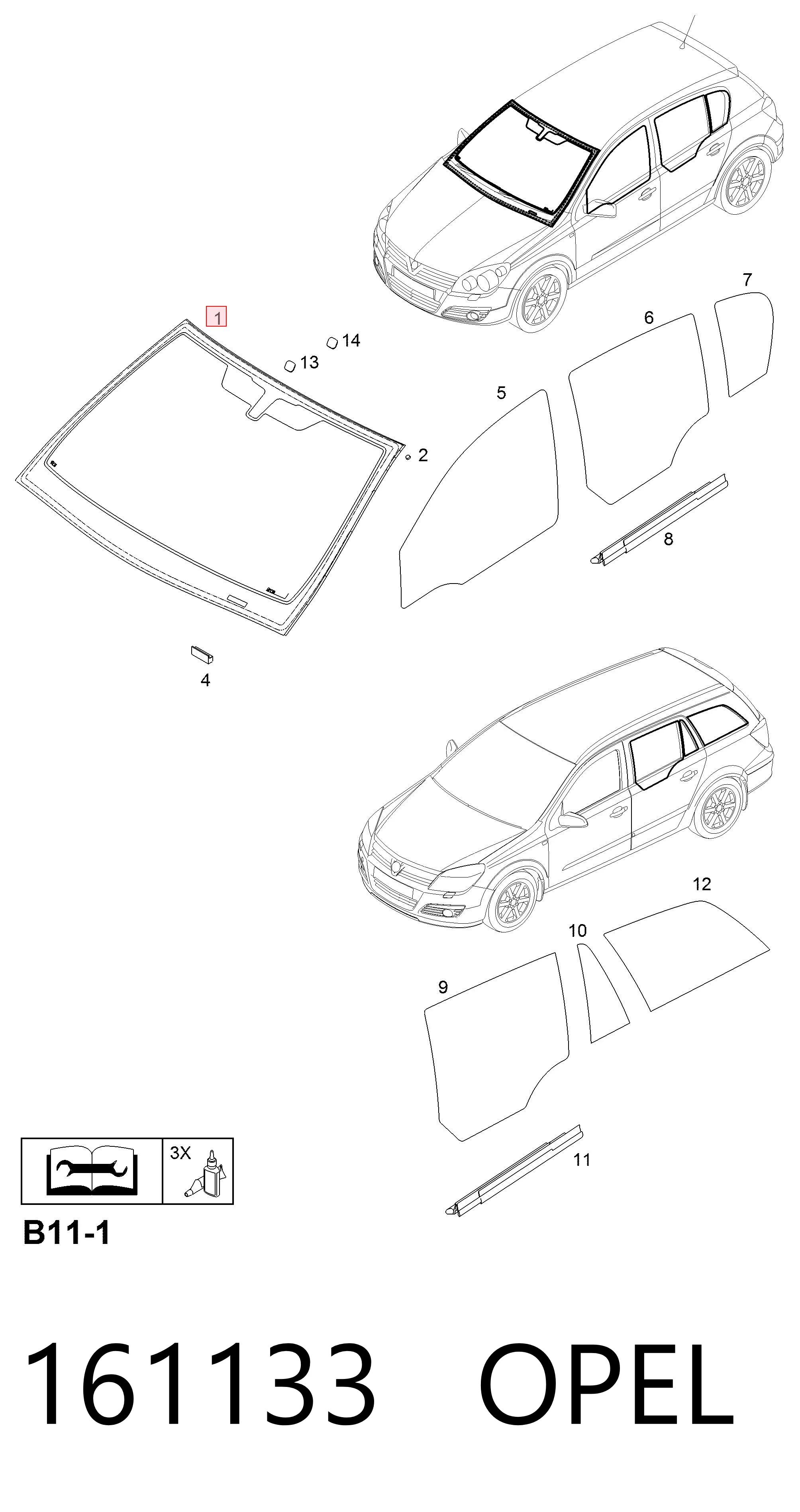 161133 Opel Автостекло