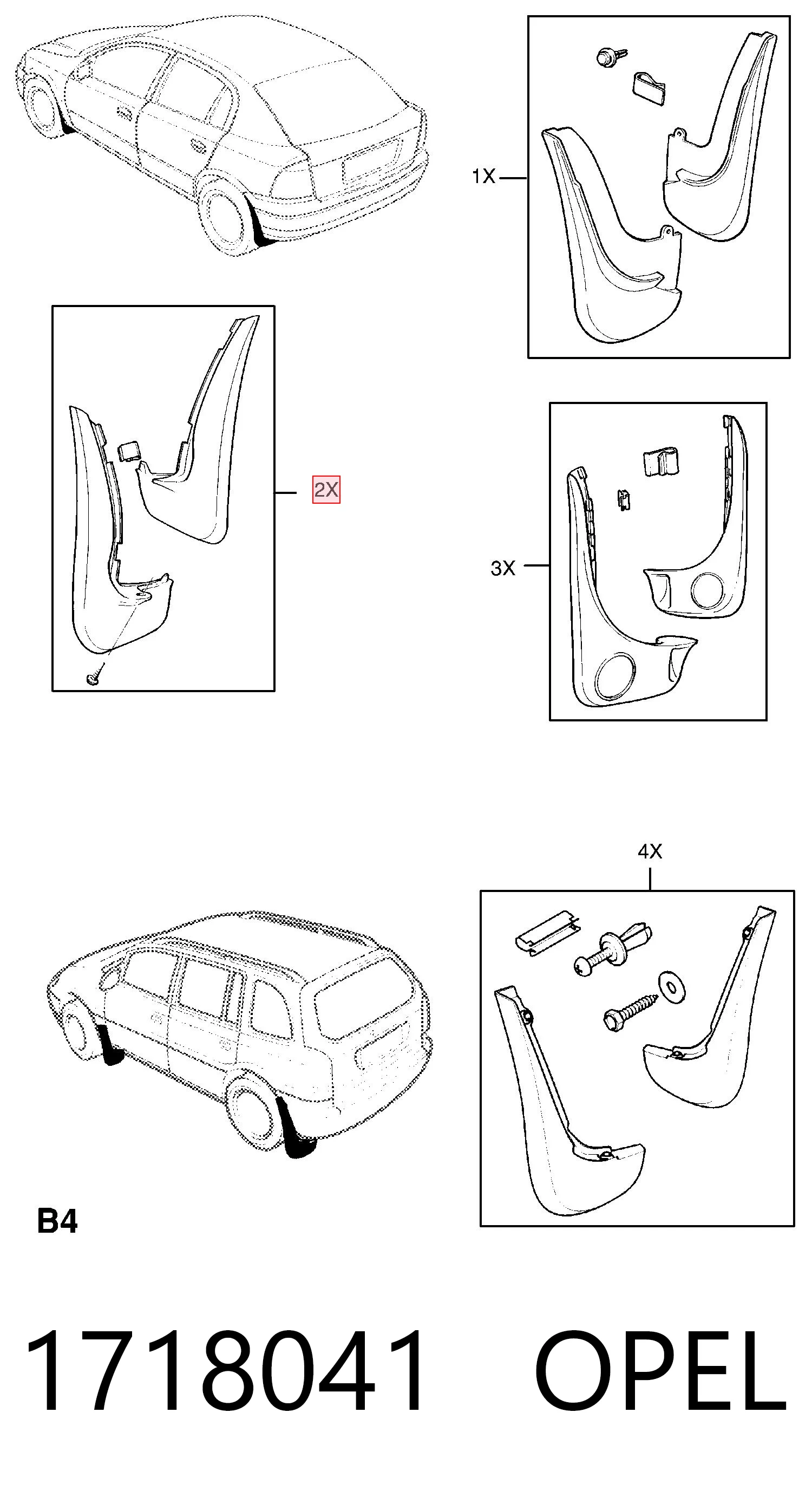 1718041 Opel Брызговики задние, комплект