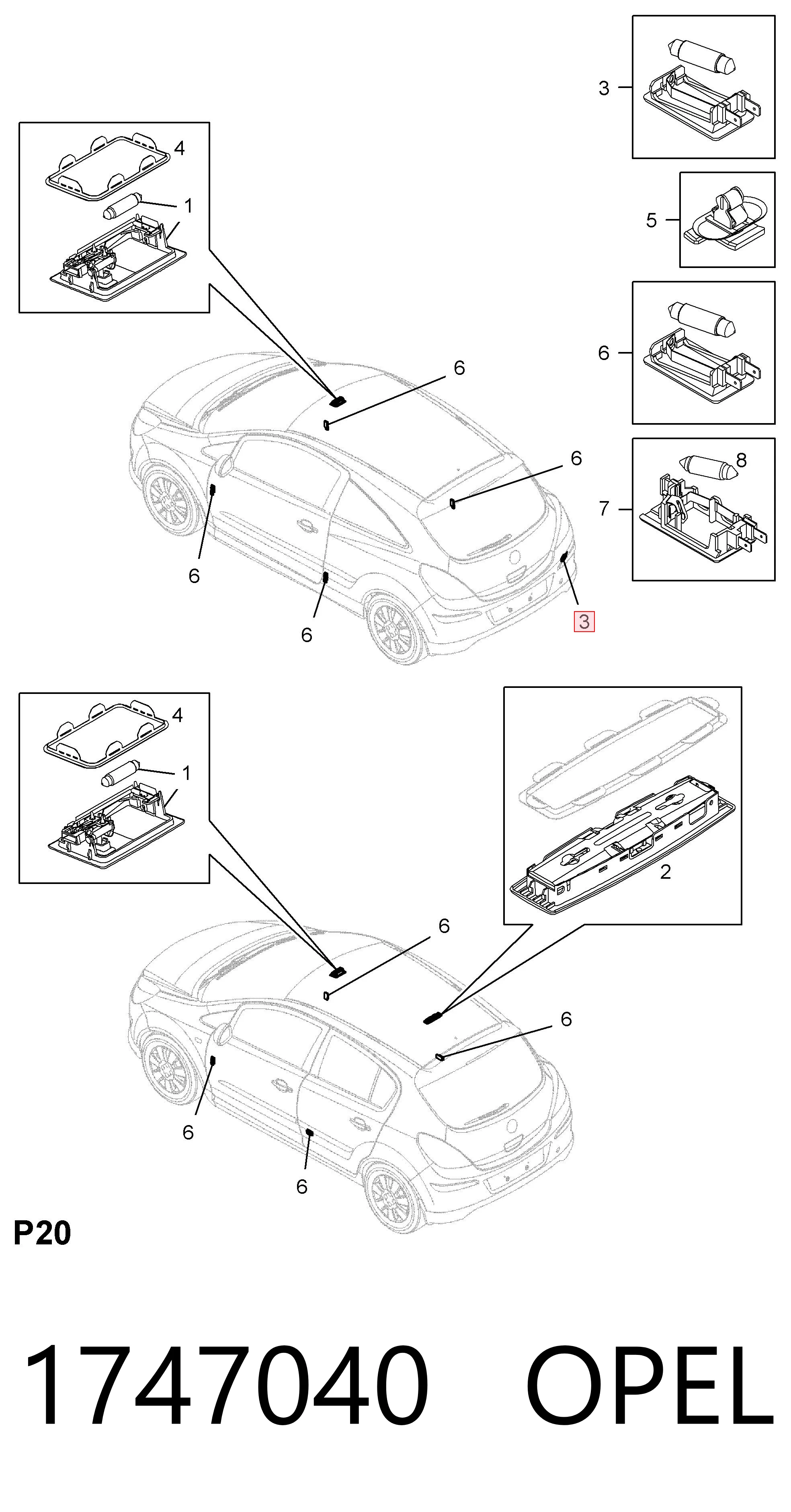 1747040 Opel Плафон подсветки багажного отсека
