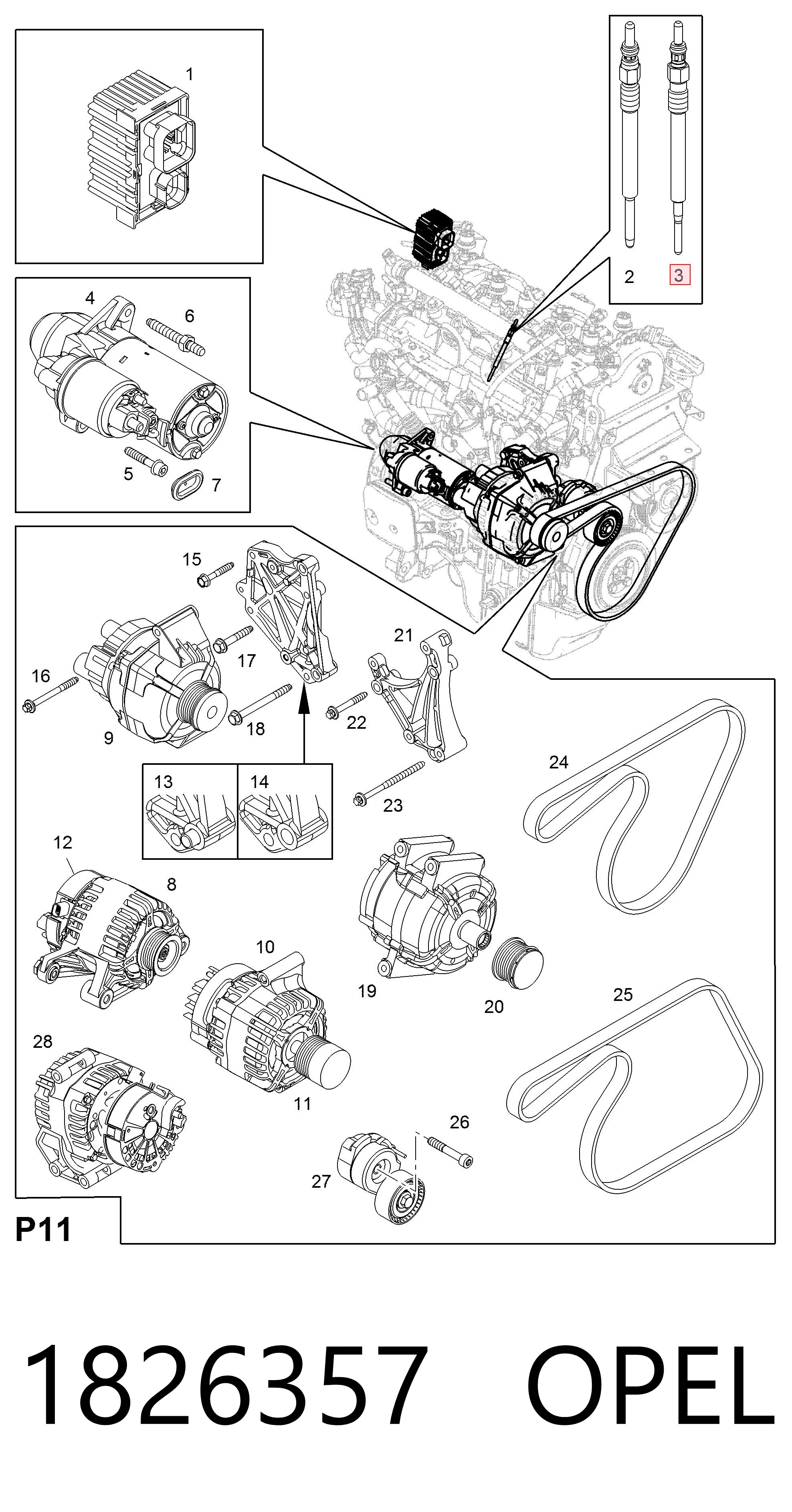 1826357 Opel Свечи накаливания
