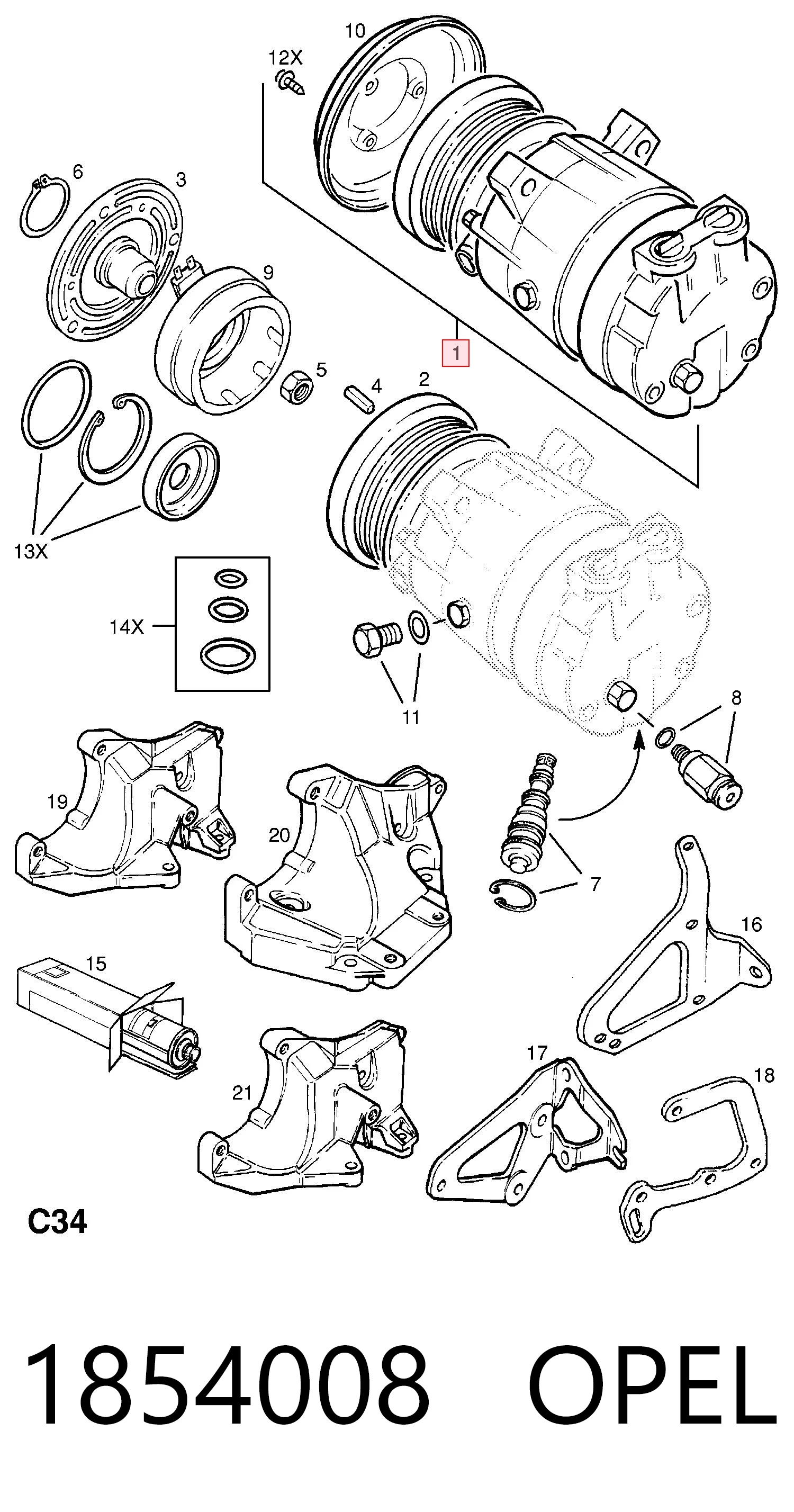 1854008 Opel Компрессор хладагента