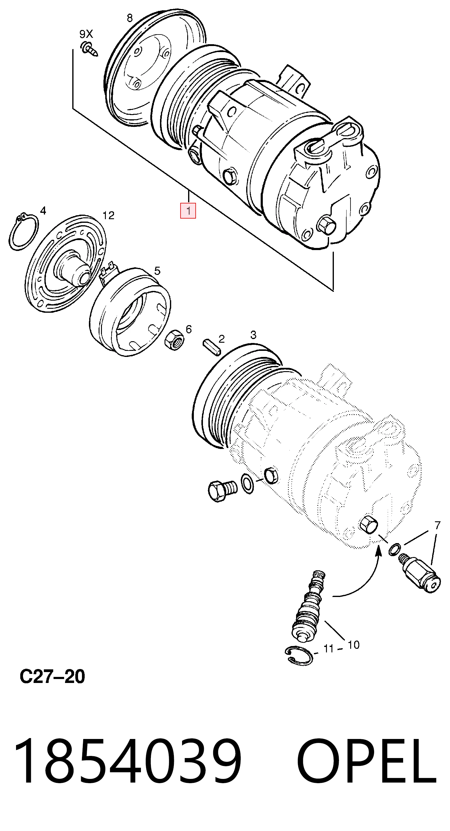 1854039 Opel Компрессор хладагента
