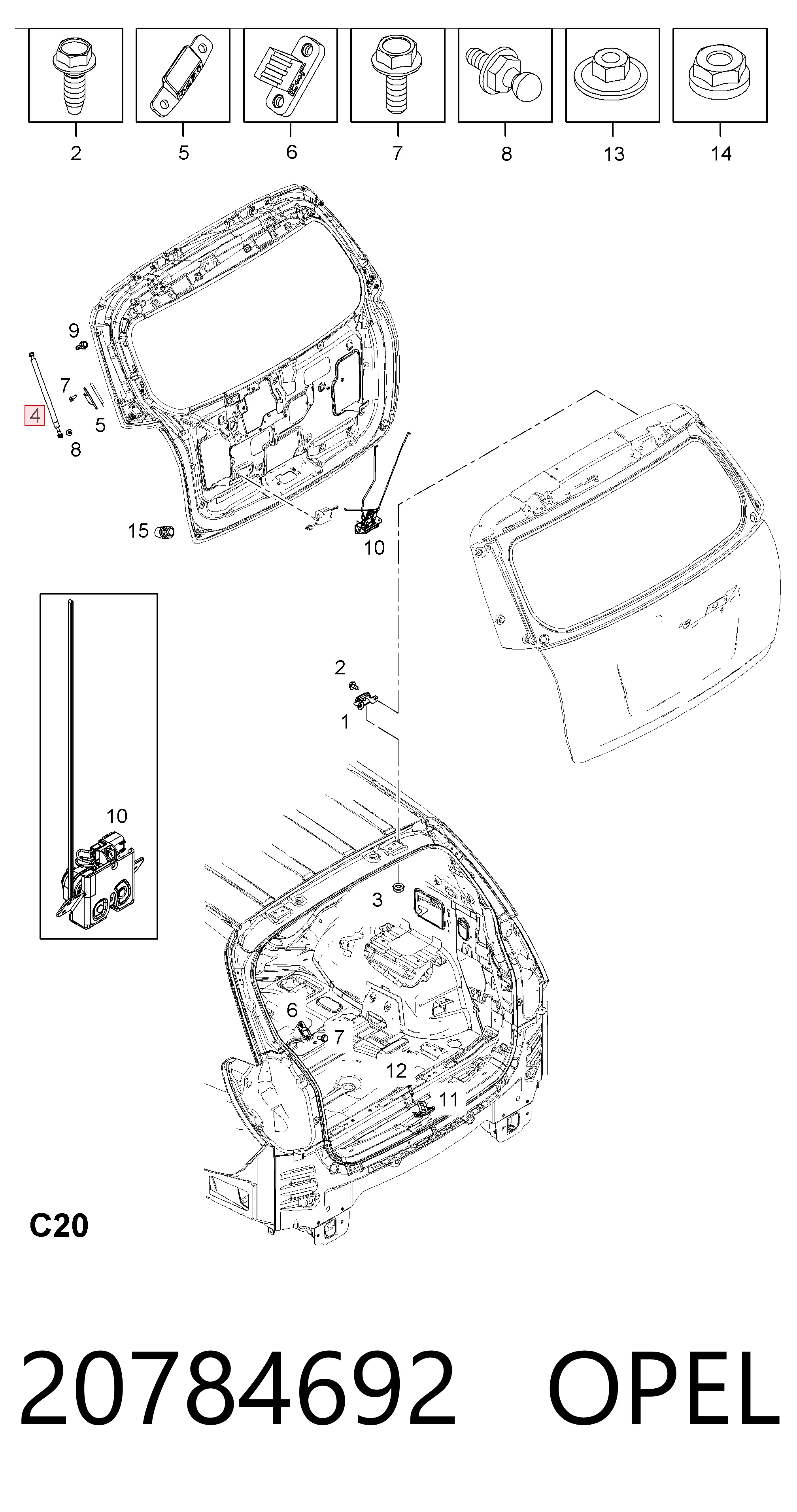 Купить 20784692 General Motors Амортизатор двери багажника