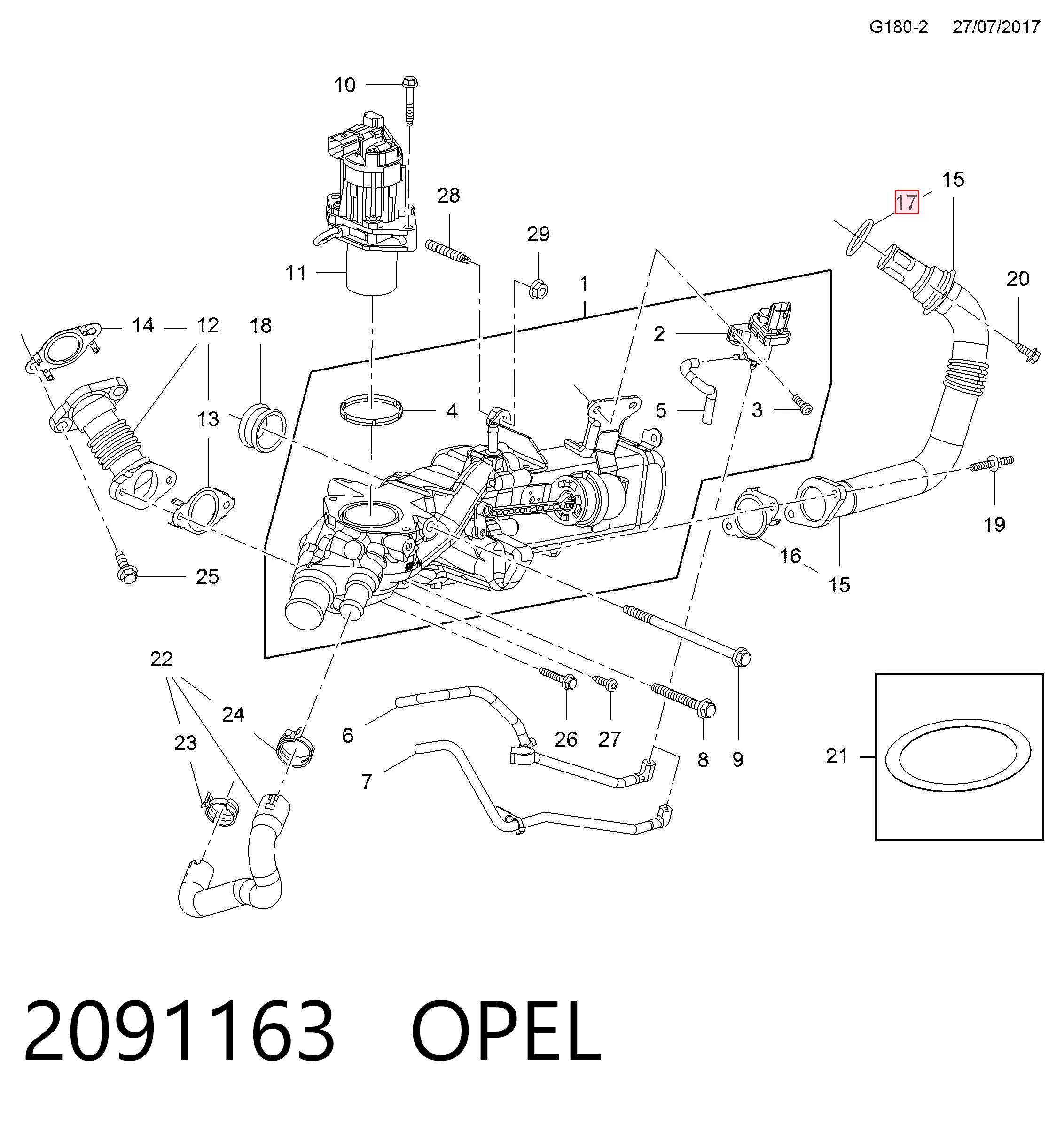 55578261 Opel Прокладка фланца (тройника) системы охлаждения