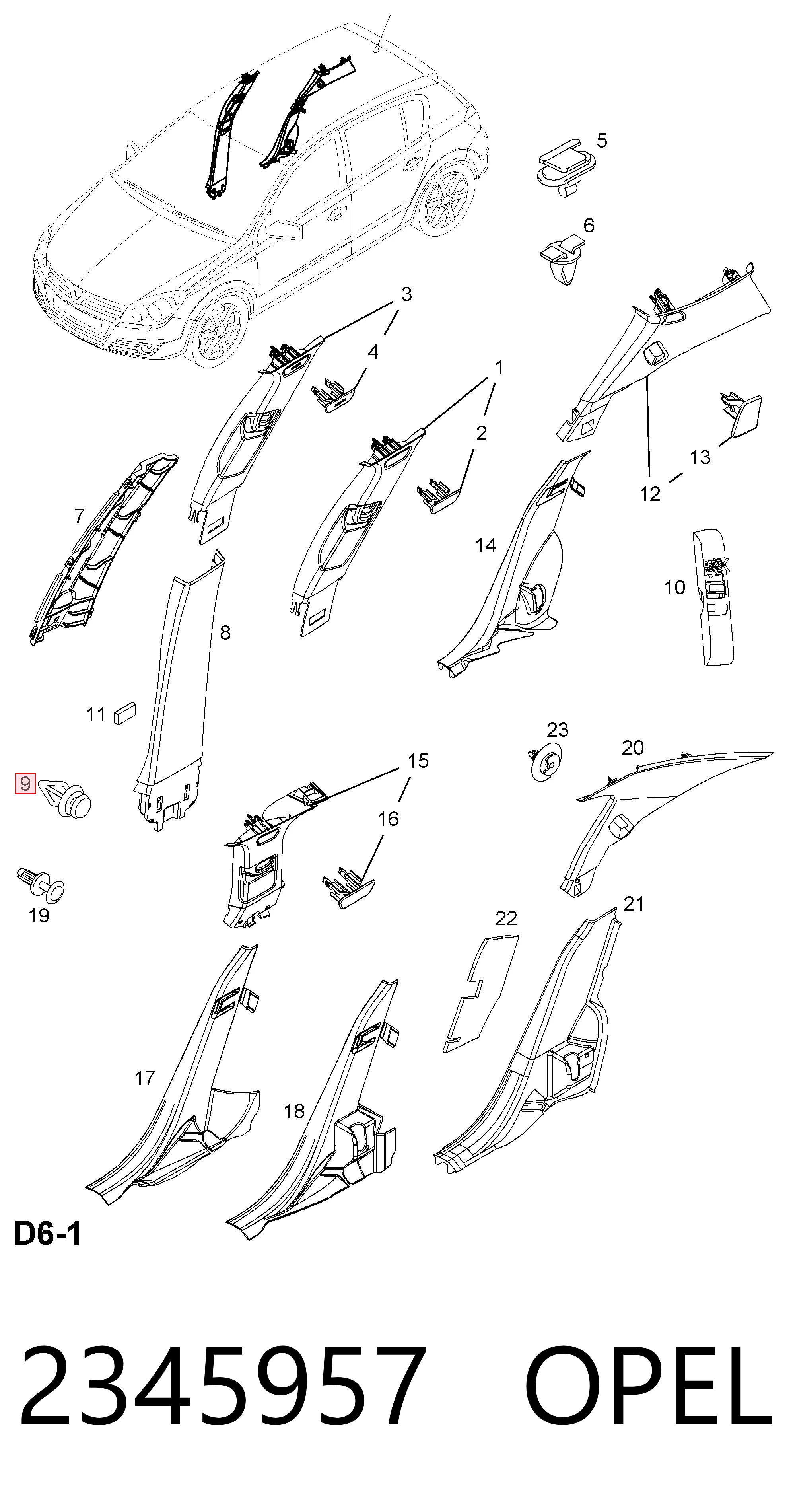 2345957 Opel Пистон (клип) крепления обшивки двери