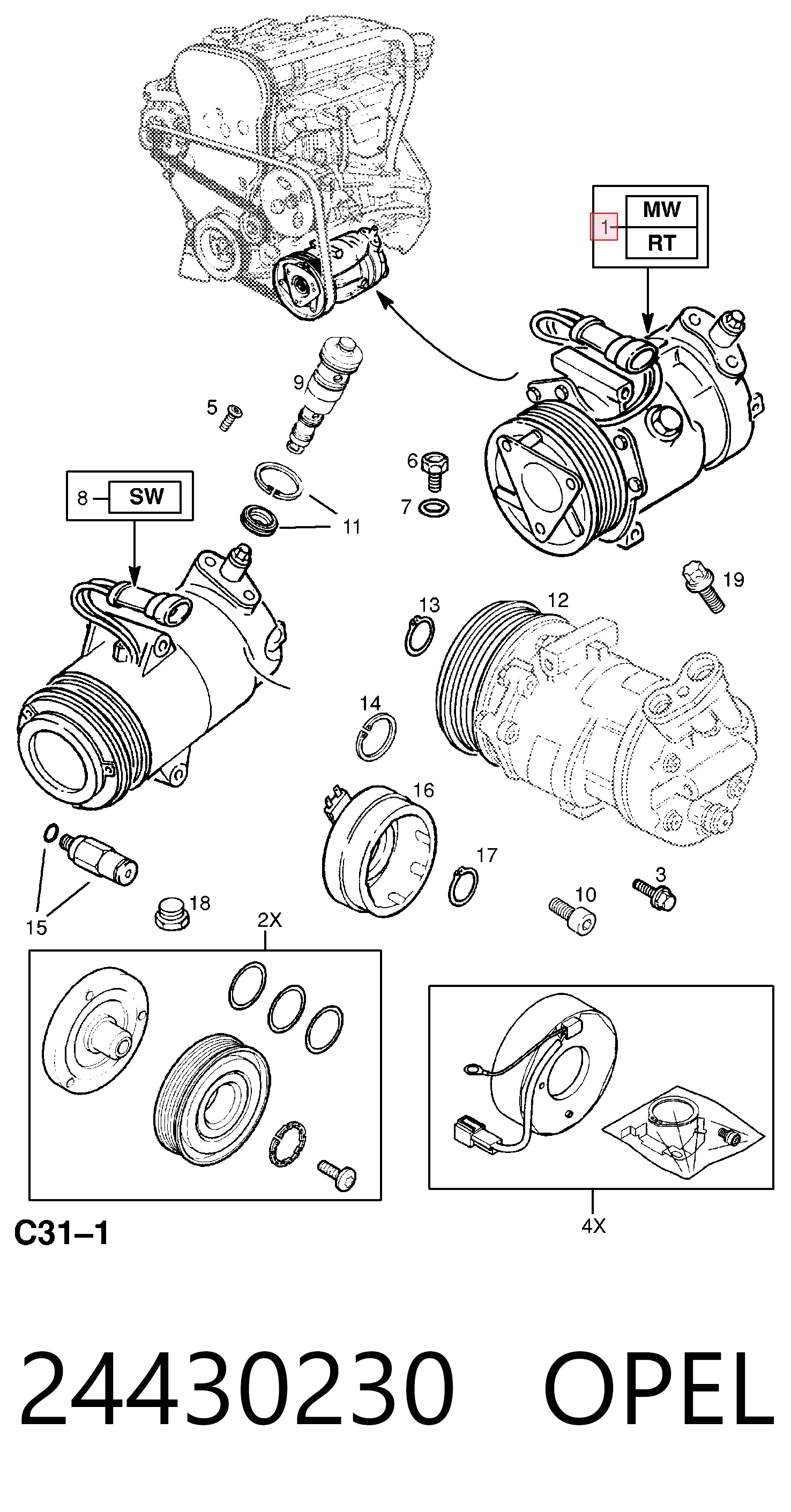 24430230 Opel Компрессор хладагента