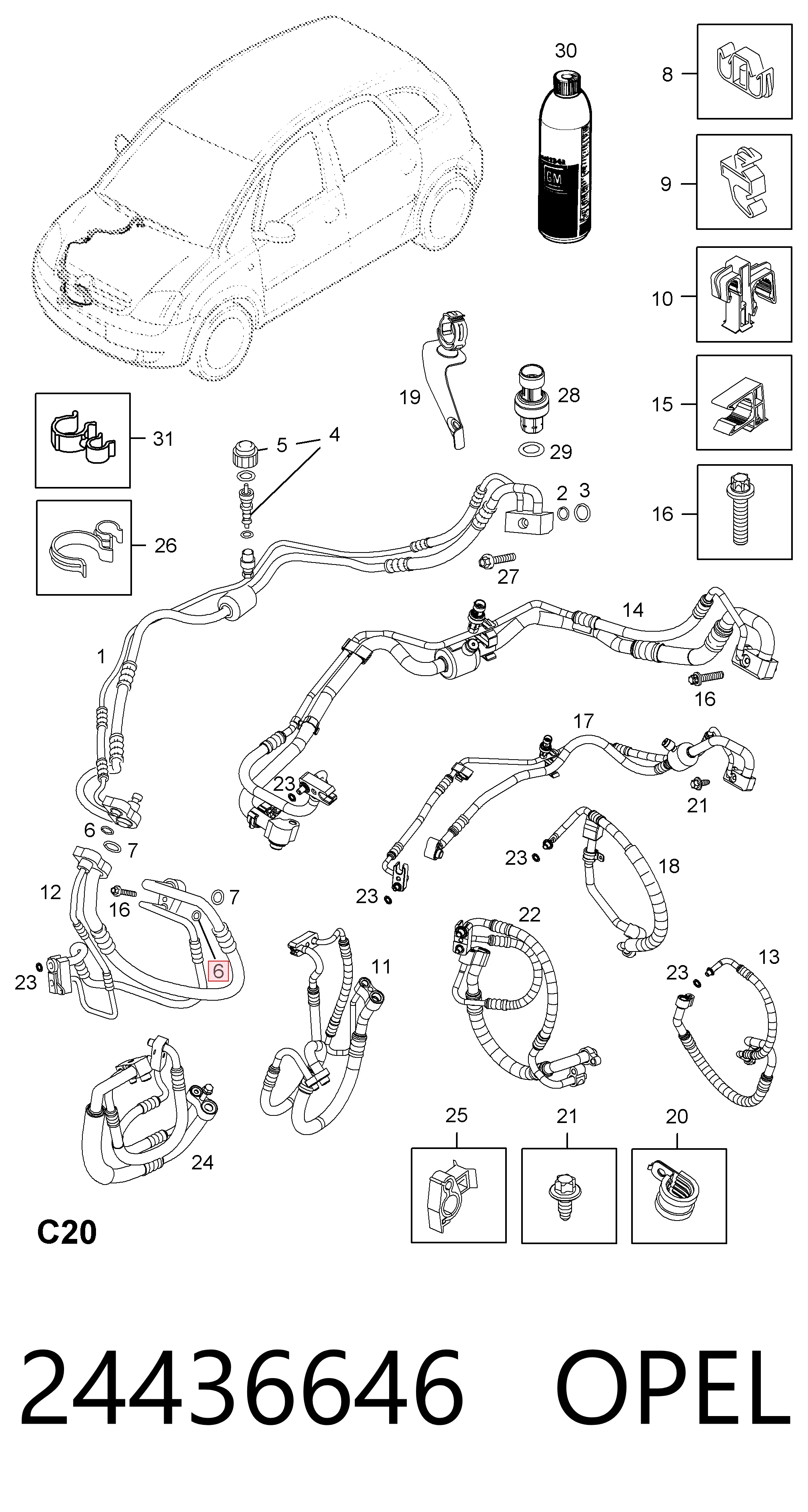 24436646 Opel Уплотнительное компрессионное кольцо, обратного шланга