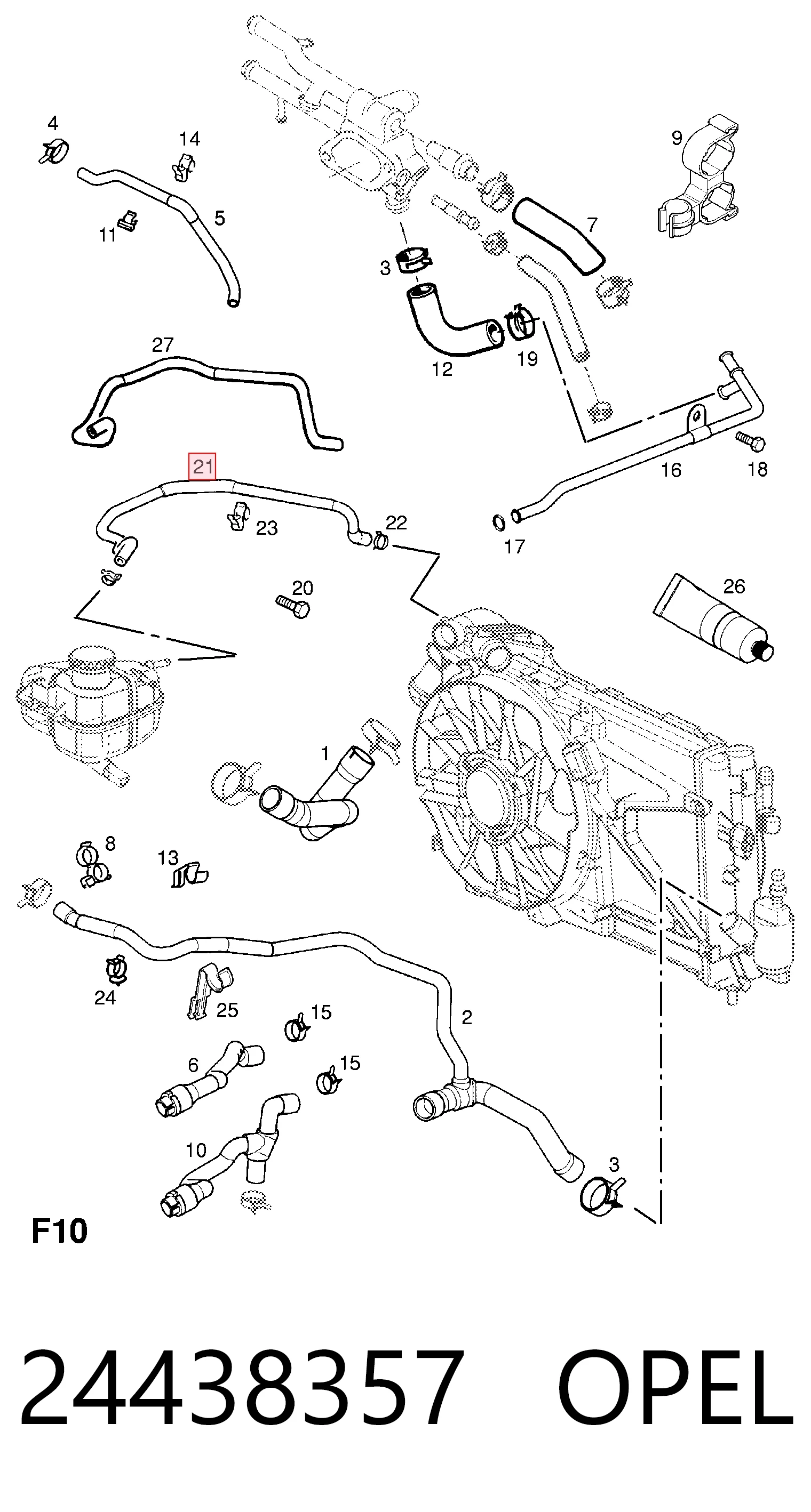 24438357 Opel Шланг расширительного бачка верхний