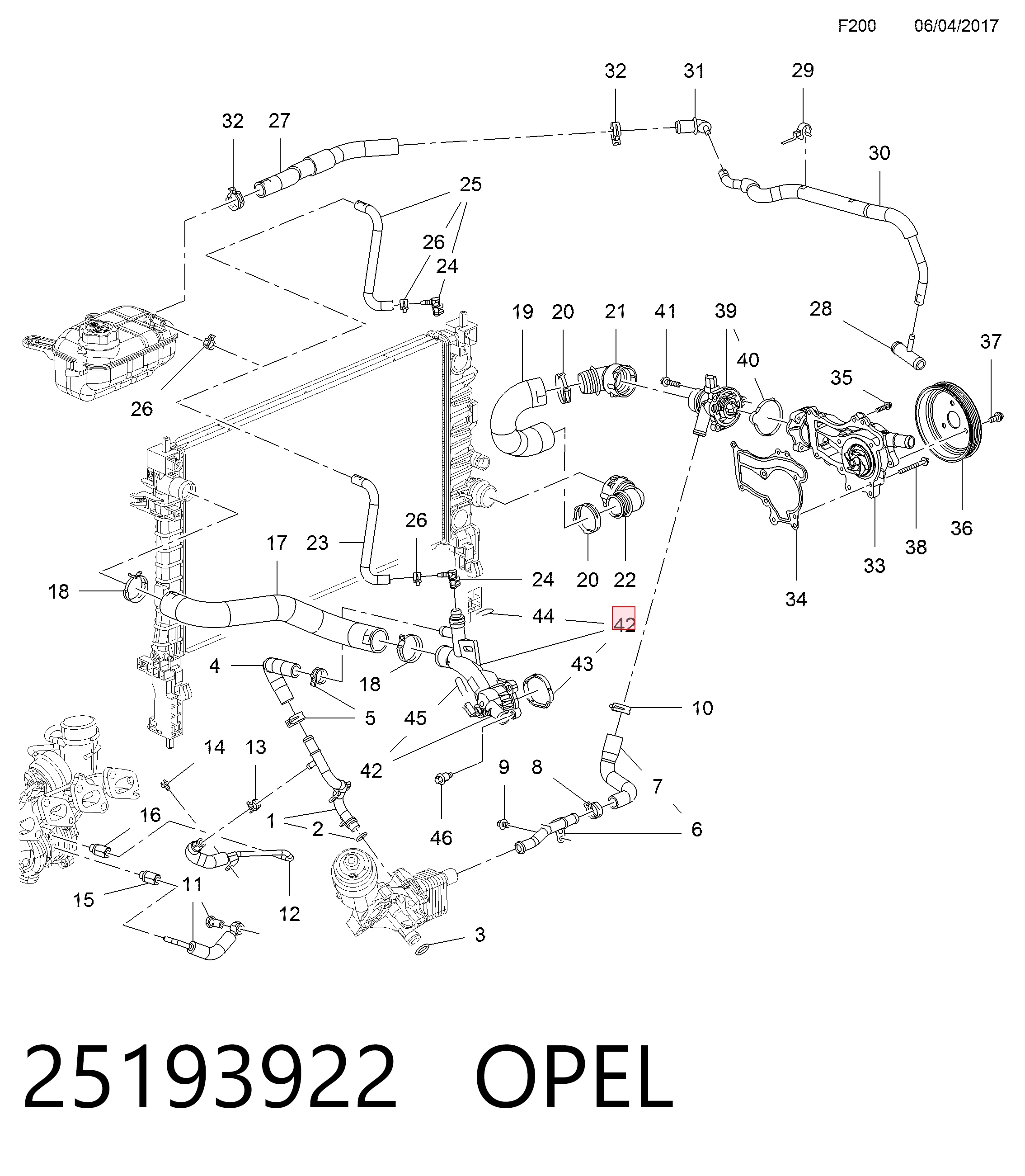 25193922 Opel Тройник системы охлаждения